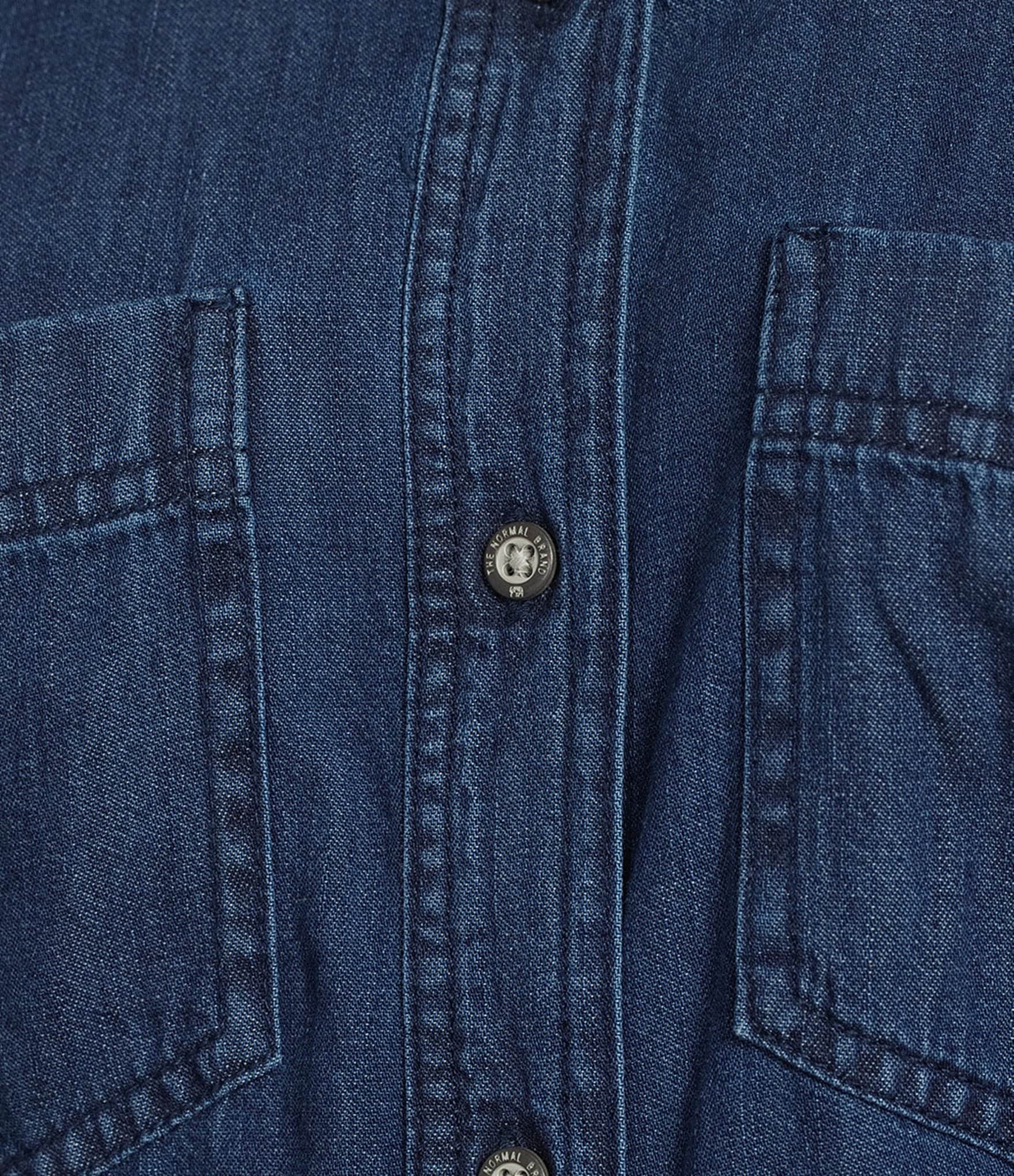 The Normal Brand Denim Point Collar Belted Button Front Shirt Dress