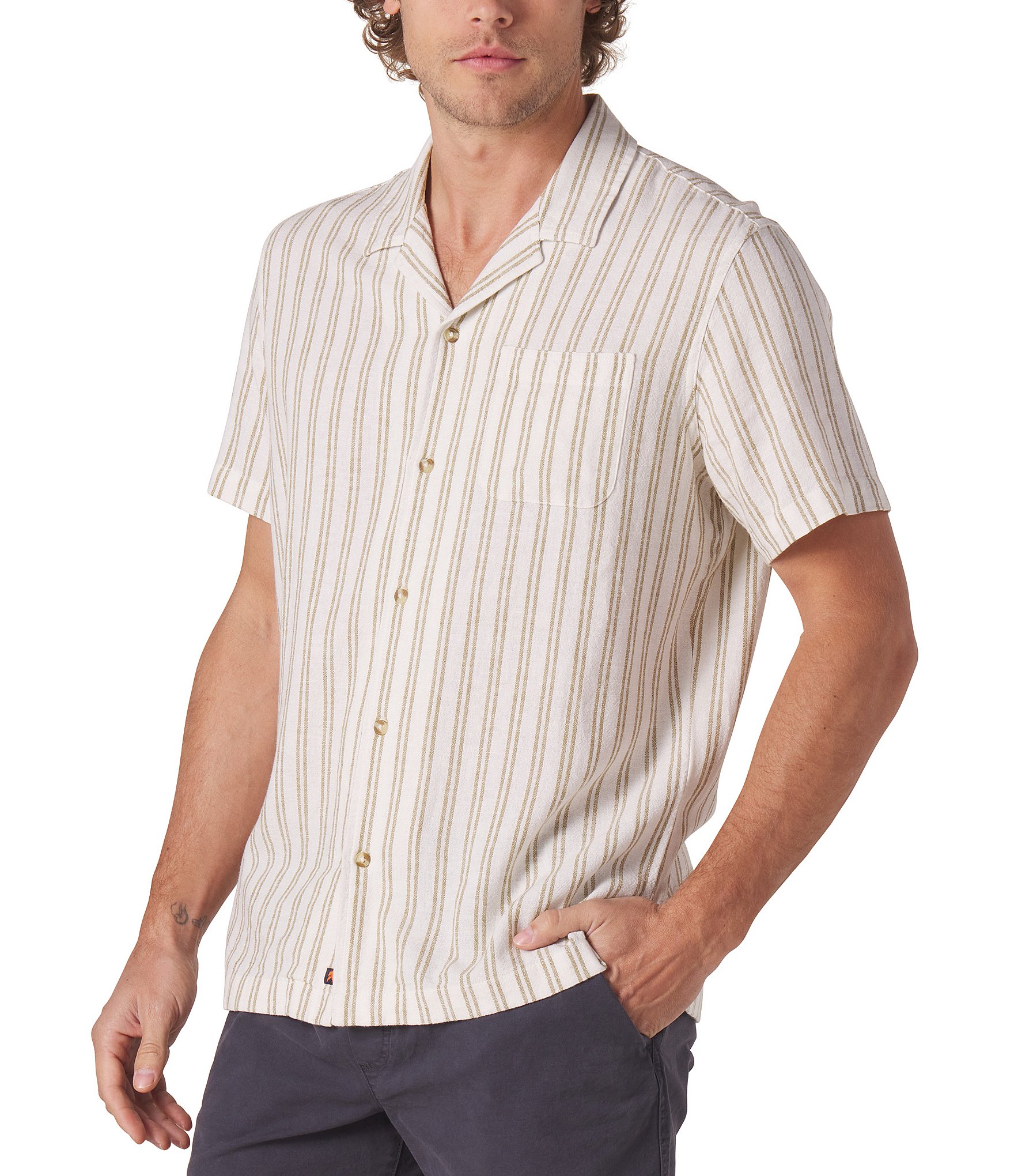 The Normal Brand Freshwater Linen Blend Camp Collar Short Sleeve Woven Shirt