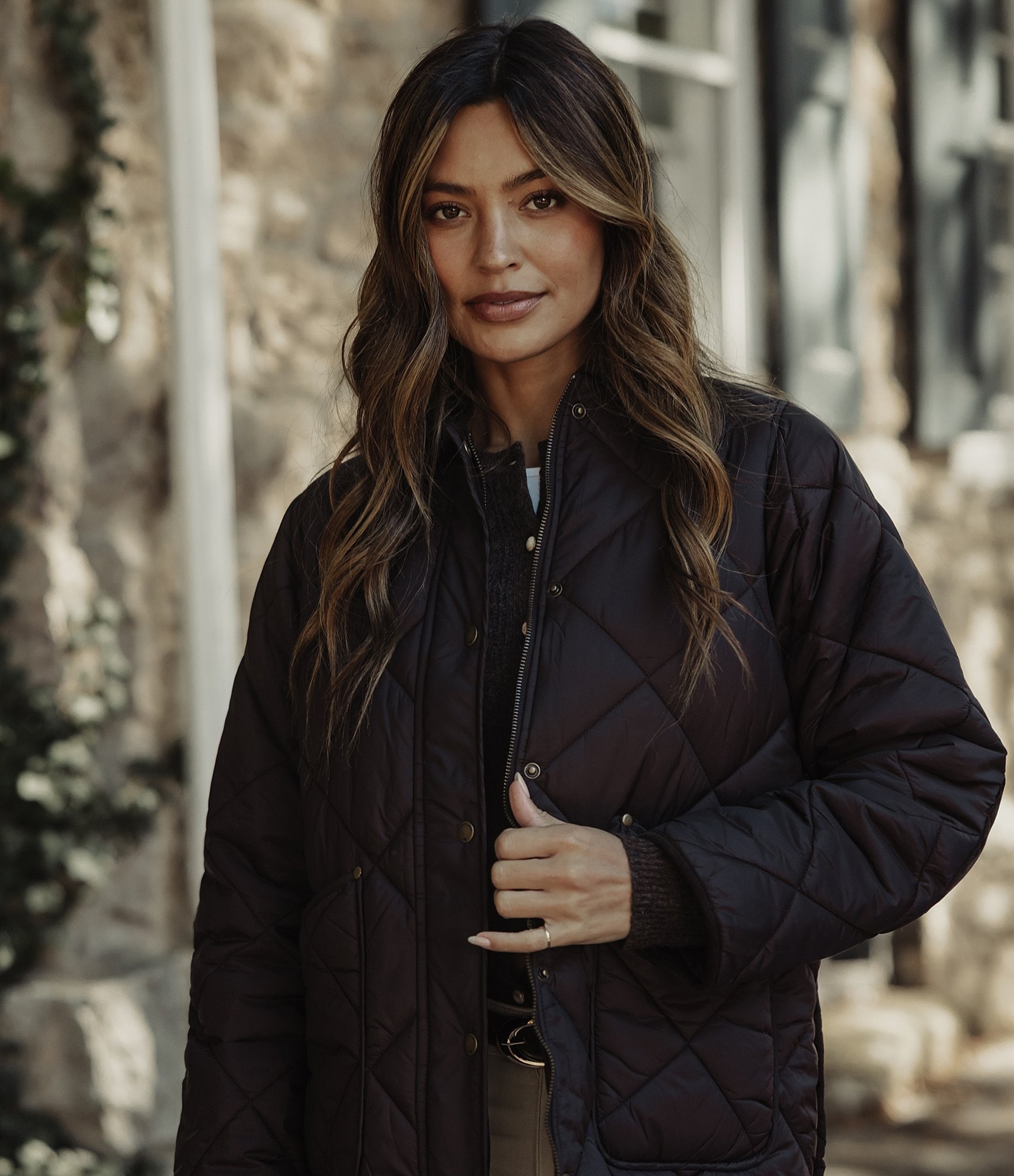 The Normal Brand Quilted Puffer Liner Collared Long Sleeve Snap Front Boxy Jacket