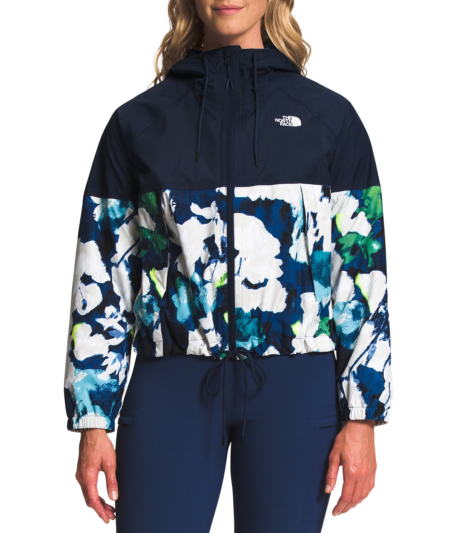 The North Face Antora Navy Abstract Floral Printed Rain Jacket | Dillard's