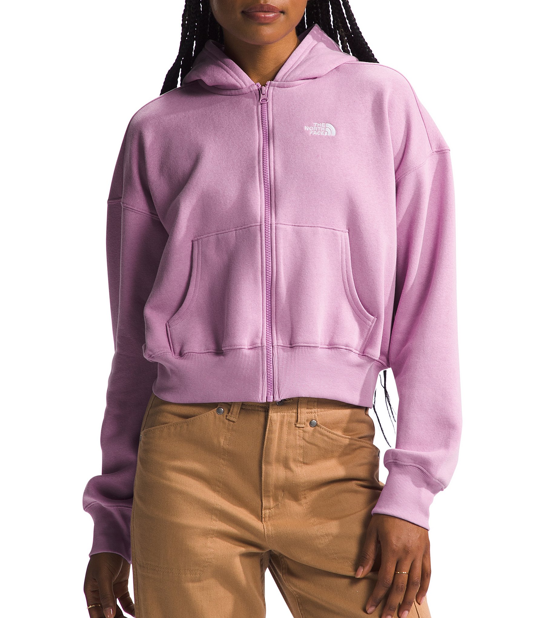 The North Face Womens Hooded Purple Fuzzy Jacket Full Zip Size Large