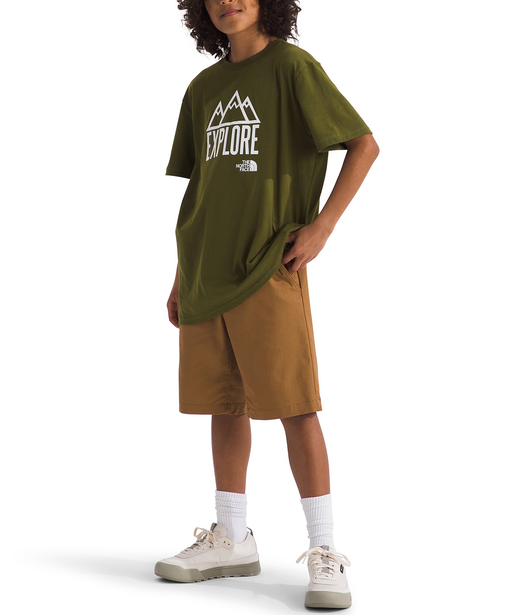 The North Face Little/Big Boys 6-16 Short Sleeve Olive Explore Logo T-Shirt