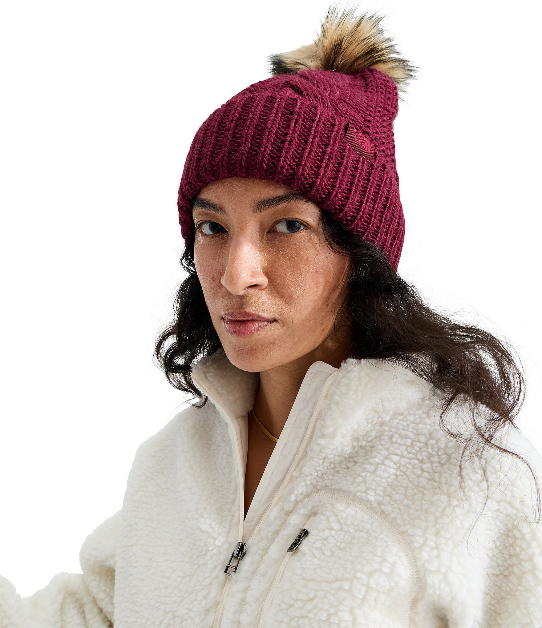 The North Face Oh Mega Fur Pom Cable Knit Beanie