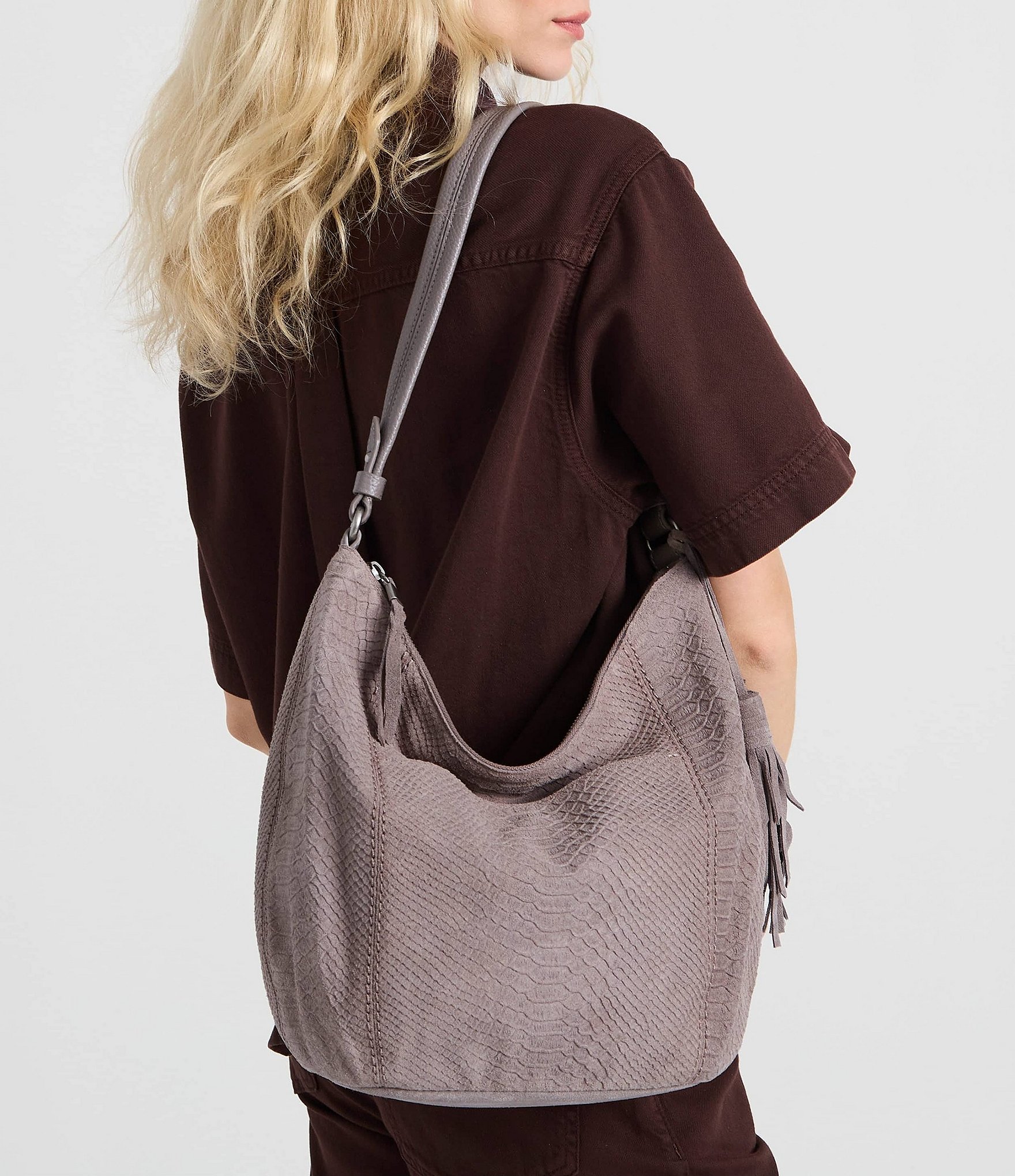 The Sak Sequoia Croco Suede Slouchy Hobo Bag
