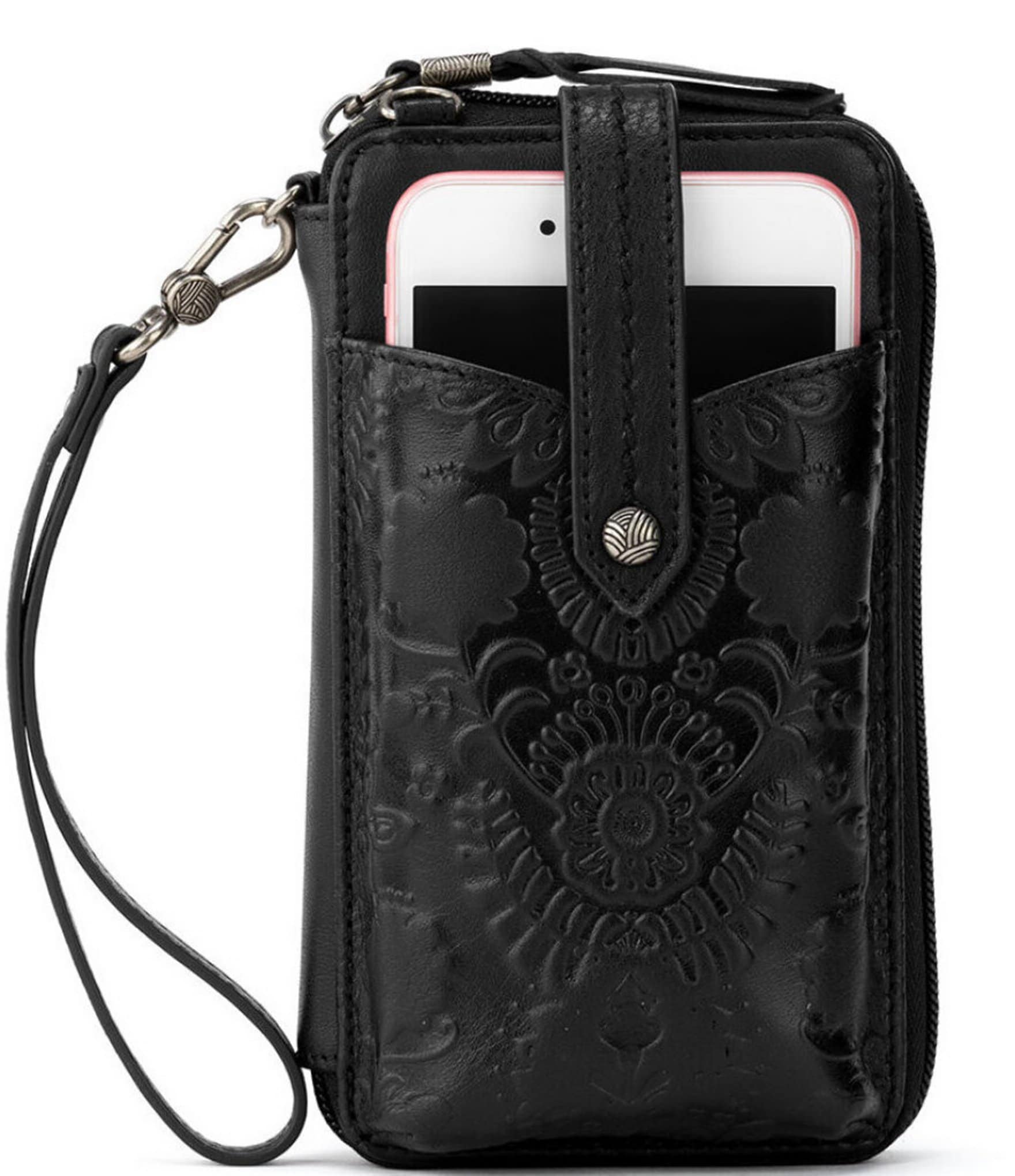 black leather crossbody smartphone wallet — MUSEUM OUTLETS