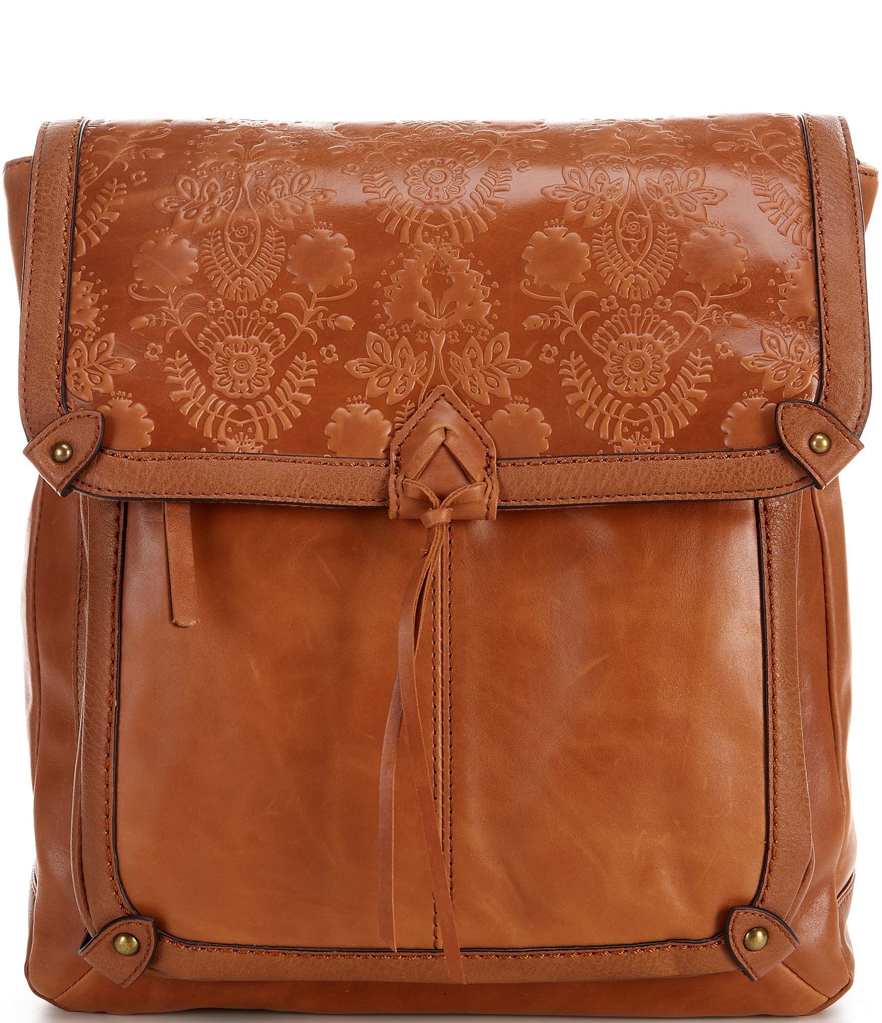 The Sak Olympic Convertible Backpack | Leather - Mahogany Tile Emboss