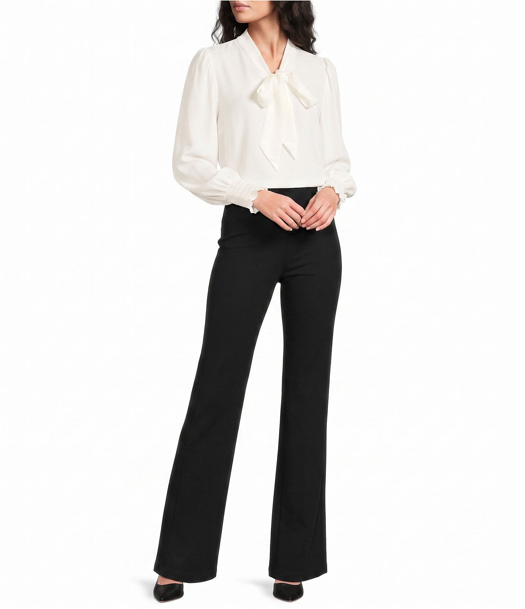 the Slim Factor fit Stretch Ponte Knit No Waist Flare Leg Pants