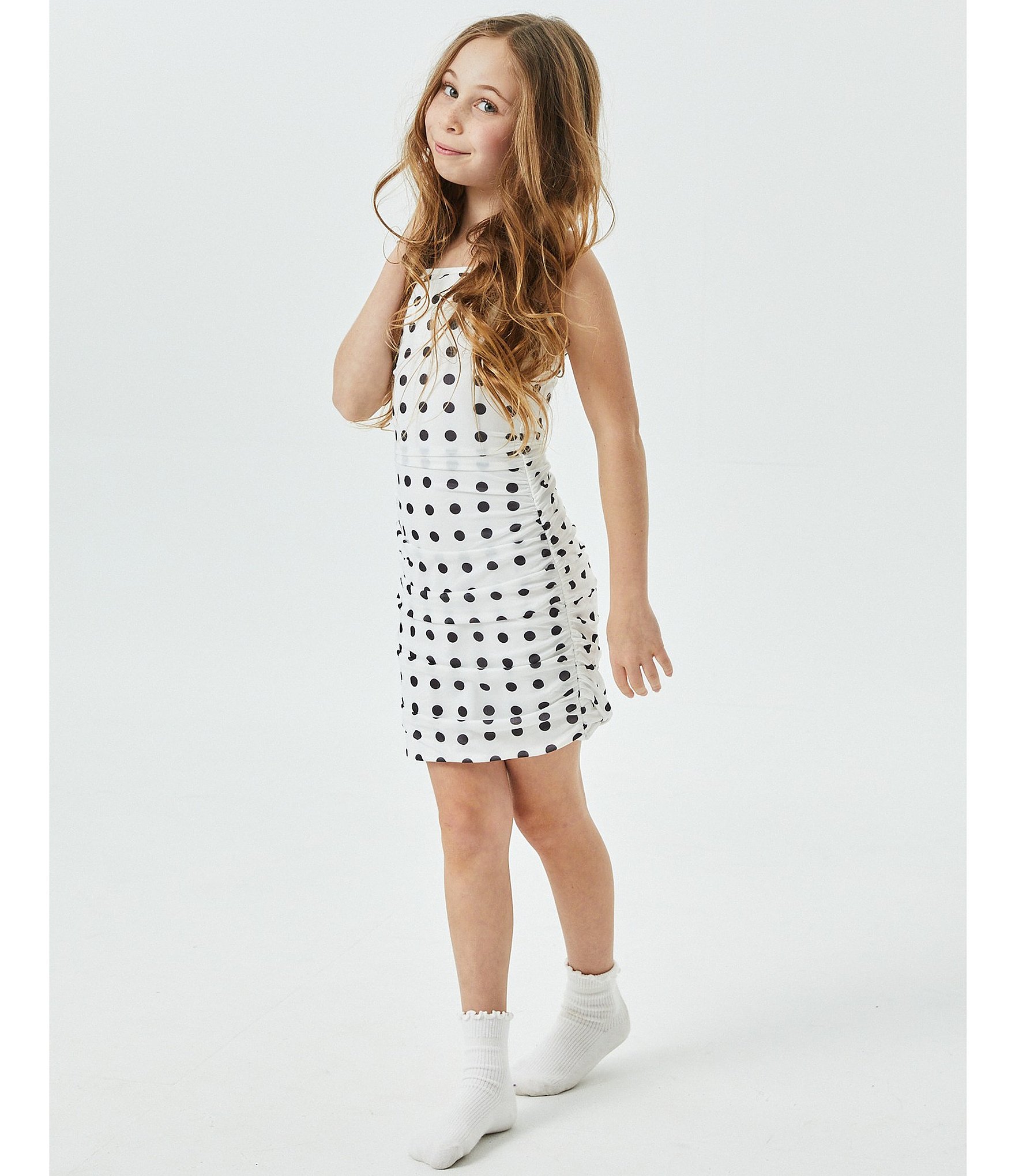 Theme NYC Big Girls Noemi Sleeveless Polka-Dot Mesh Mini Dress