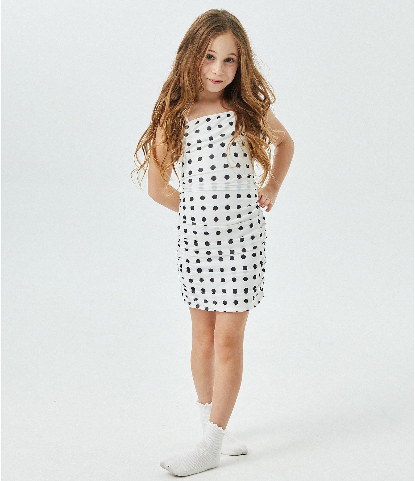 Theme NYC Big Girls Noemi Sleeveless Polka-Dot Mesh Mini Dress
