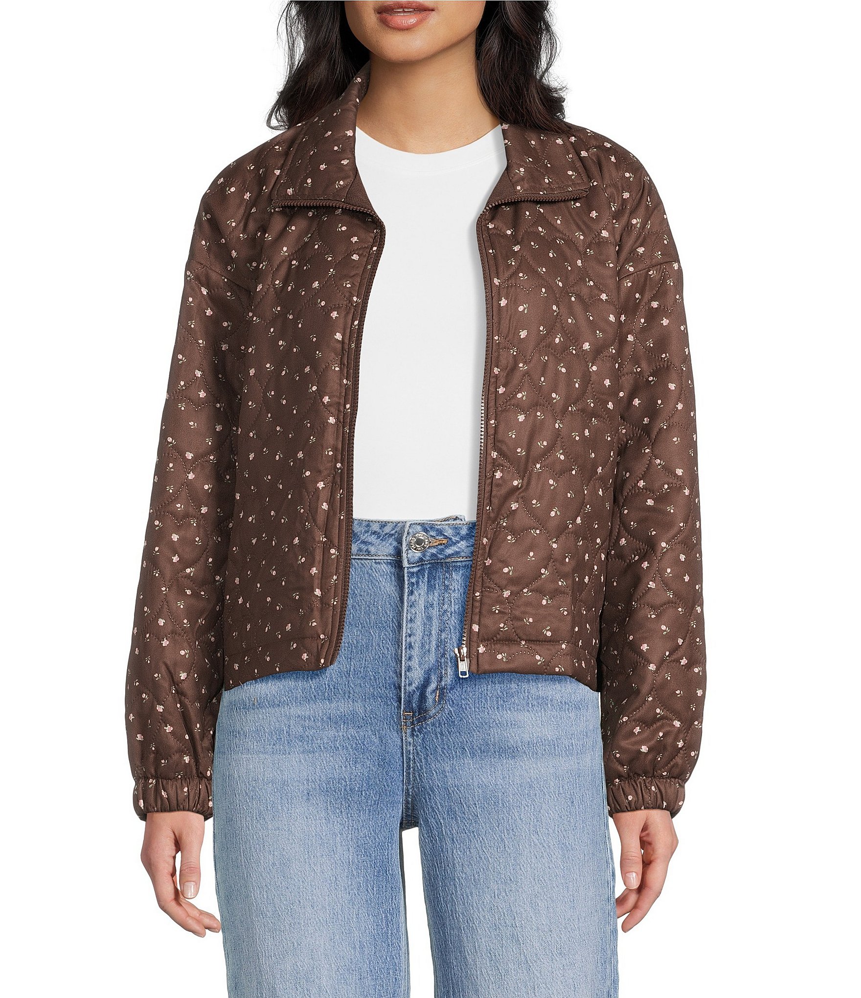 Things Between Floral Zip Front Quilted Jacket