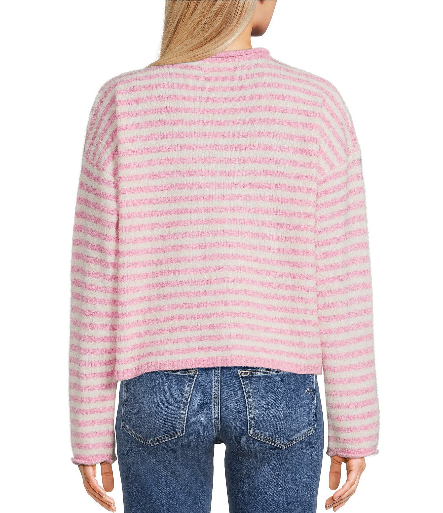 Things Between Piper Striped Partial Button-Front Sweater