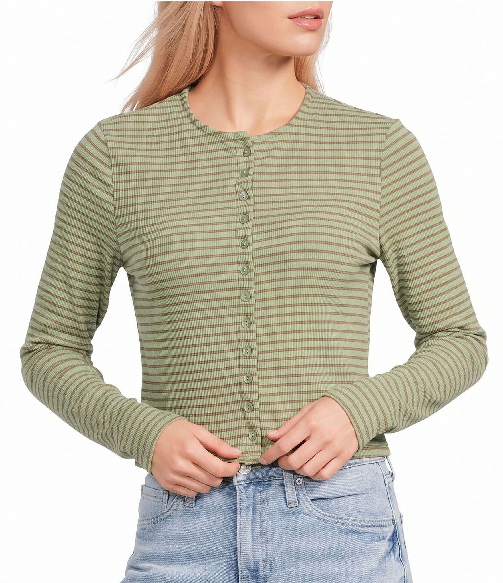 Things Between Stripe Button Front Cardigan
