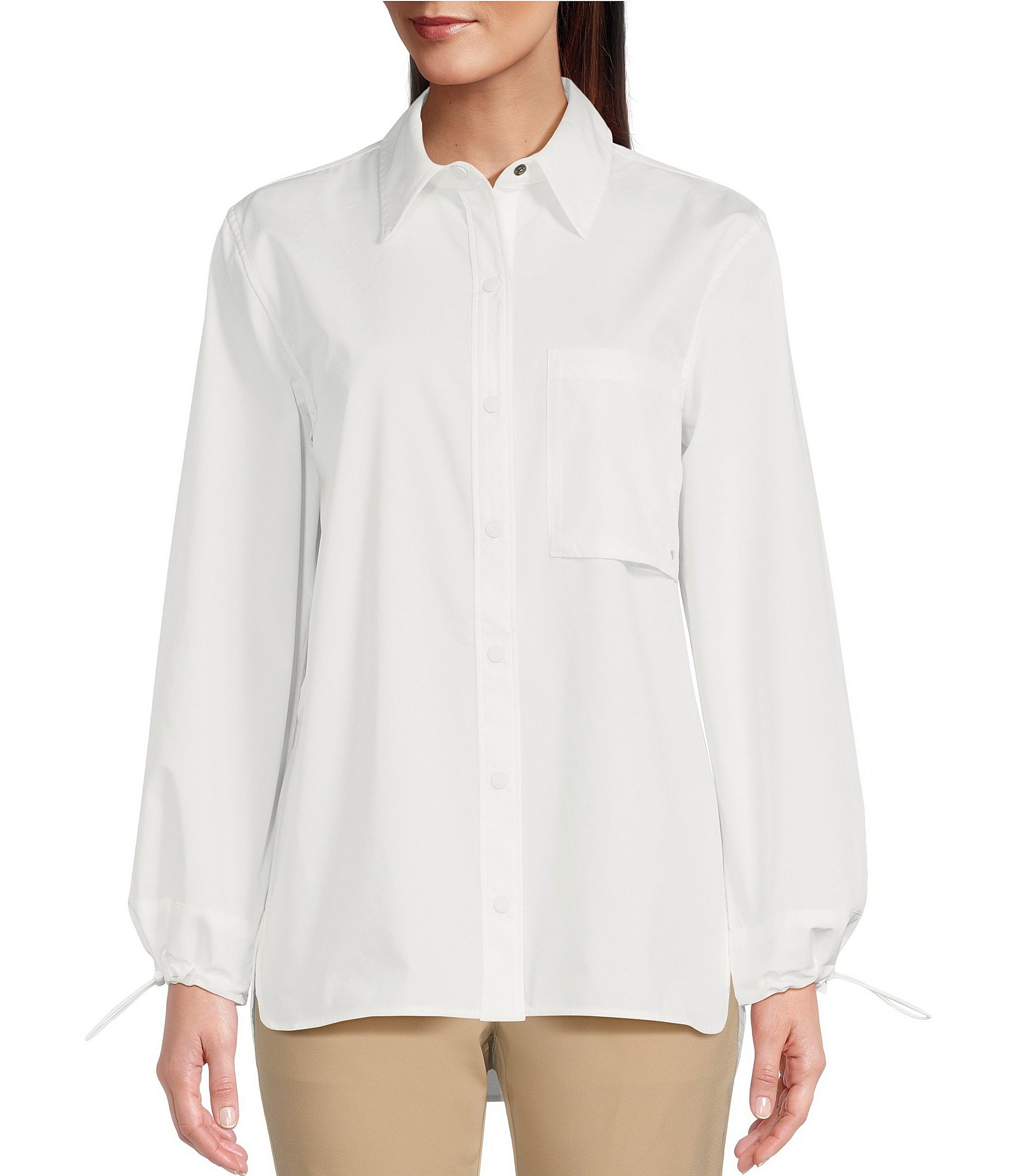 TILLEY Tech Woven Point Collar Long Sleeve Snap-Front Hi-Low Shirt ...