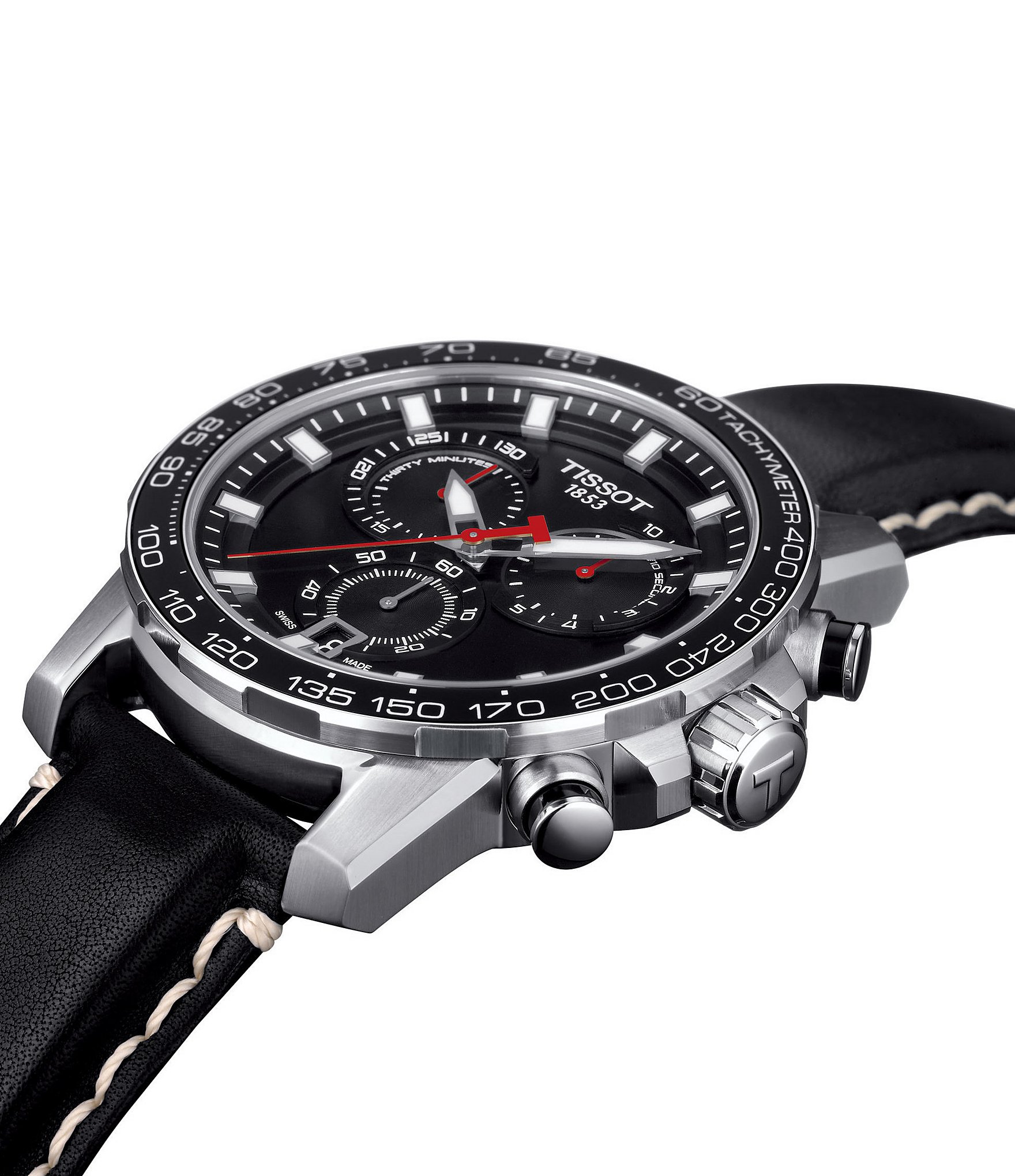 Tissot Supersport Black Leather Strap Chronograph Watch