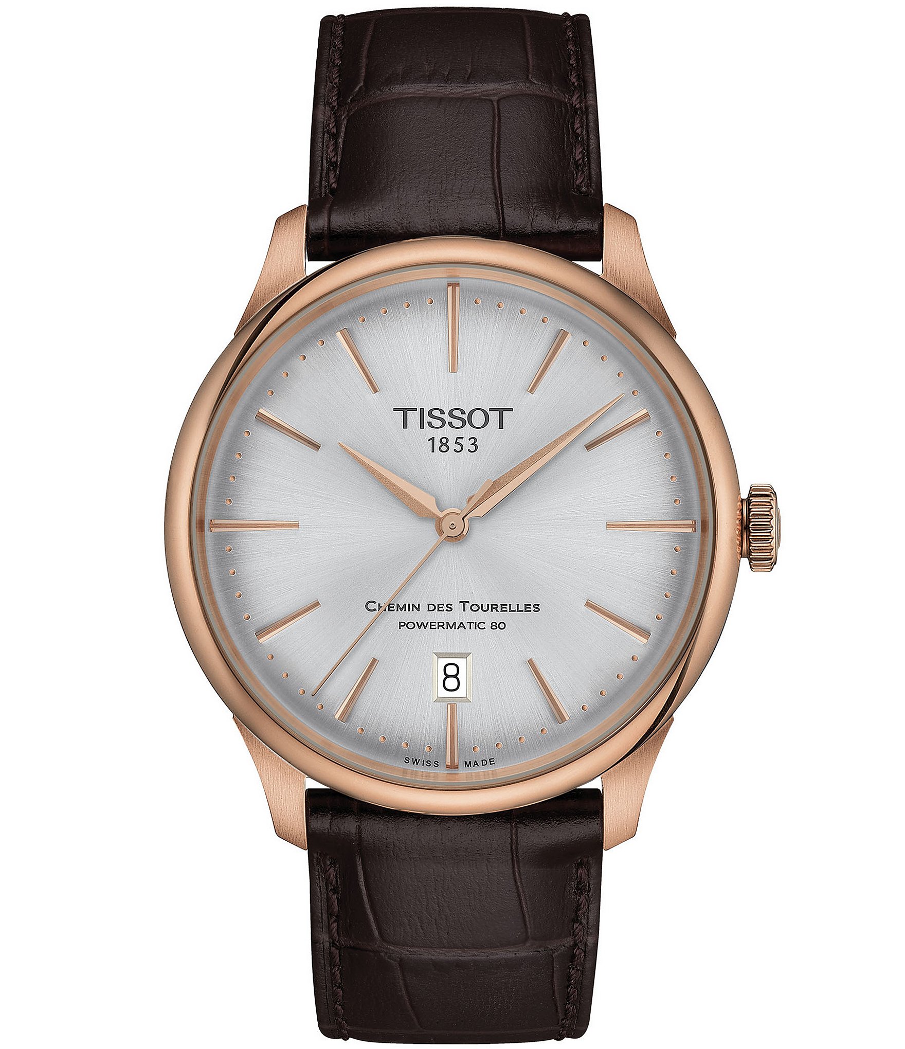 Tissot Unisex Chemin Des Tourelles Powermatic 80 Automatic Brown Leather Strap Watch