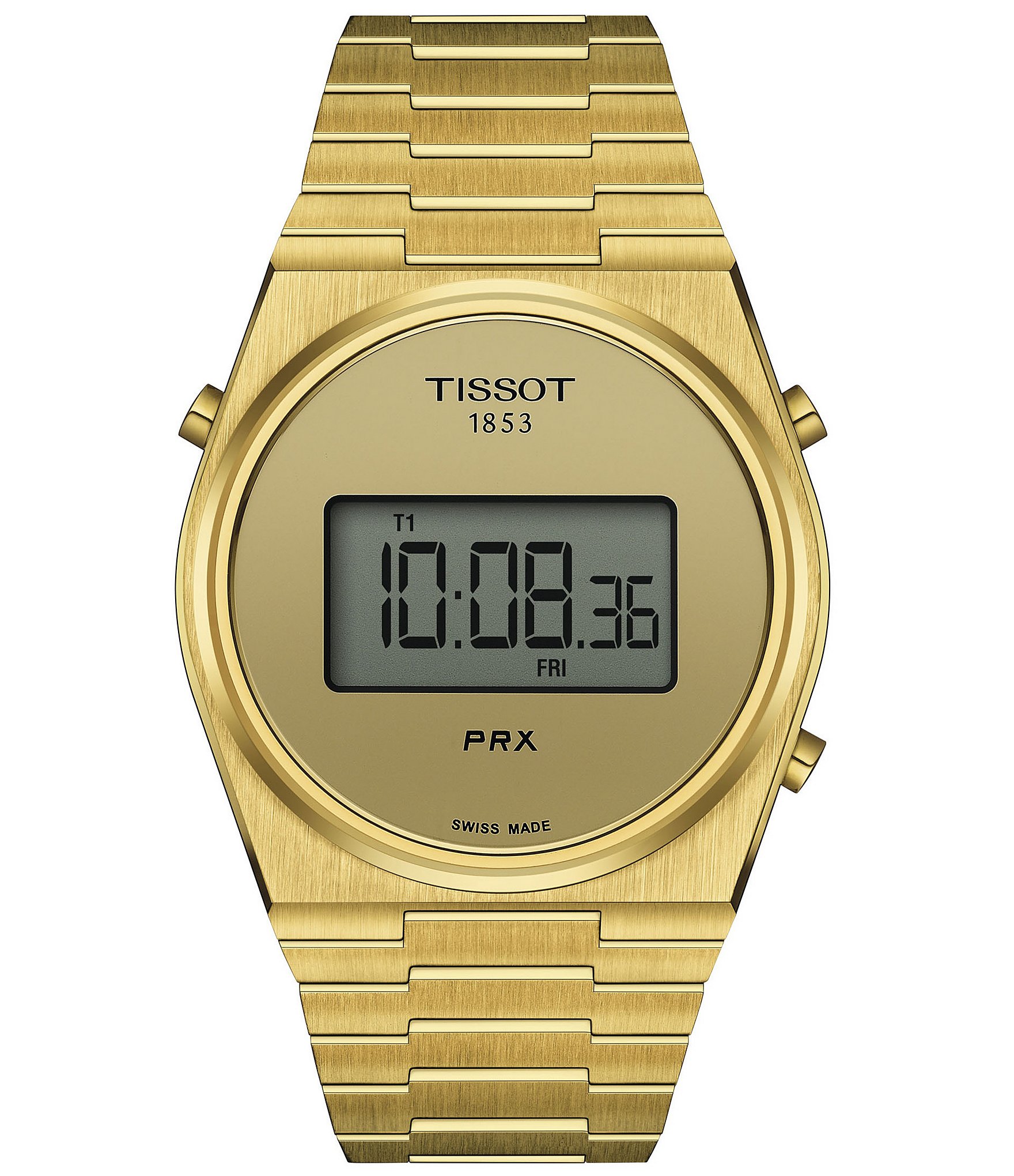 Tissot Unisex Prx Tonneau Digital Gold Tone Stainless Steel