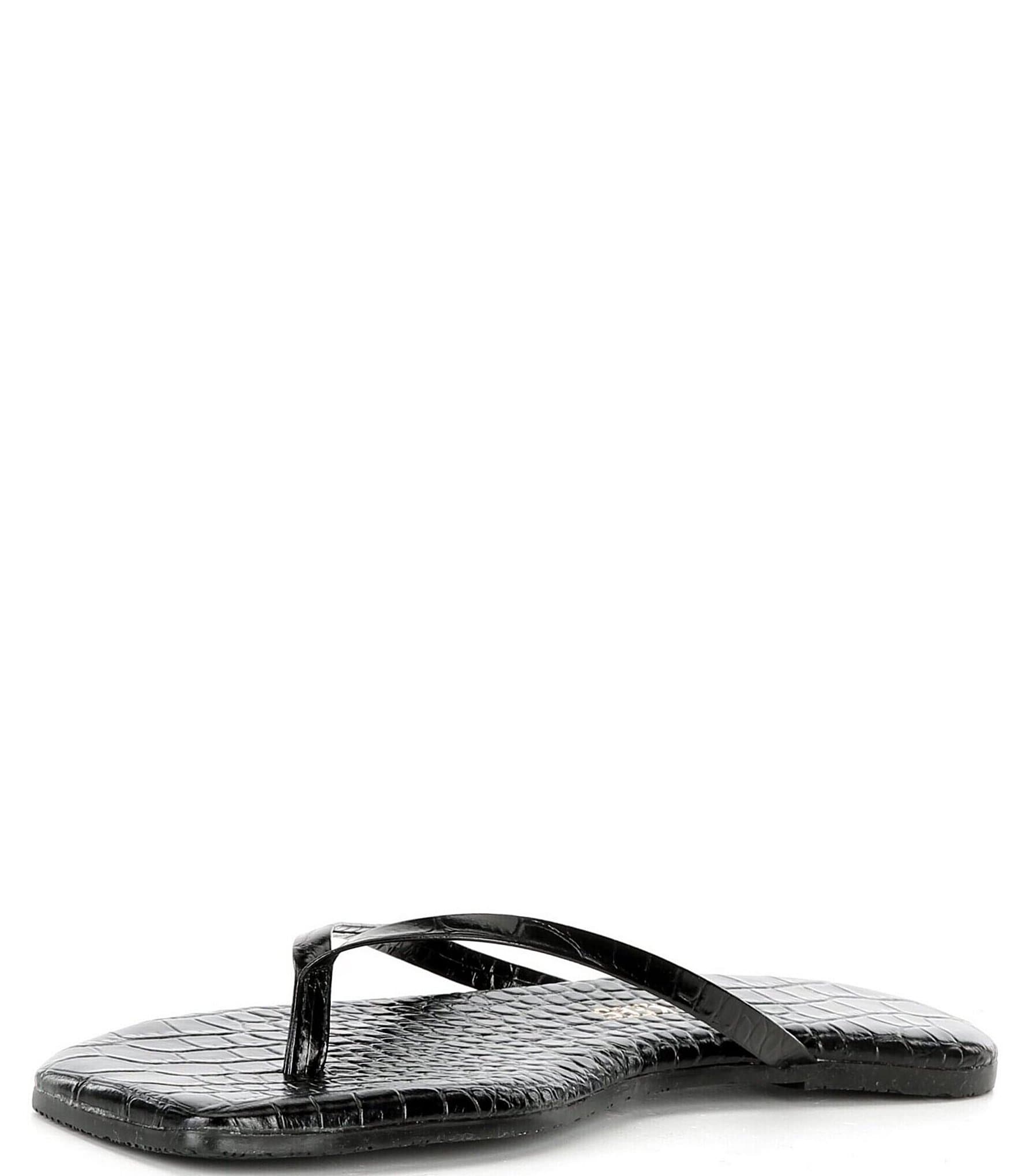 TKEES Square Toe Lily Crocodile Embossed Leather Flip Flops