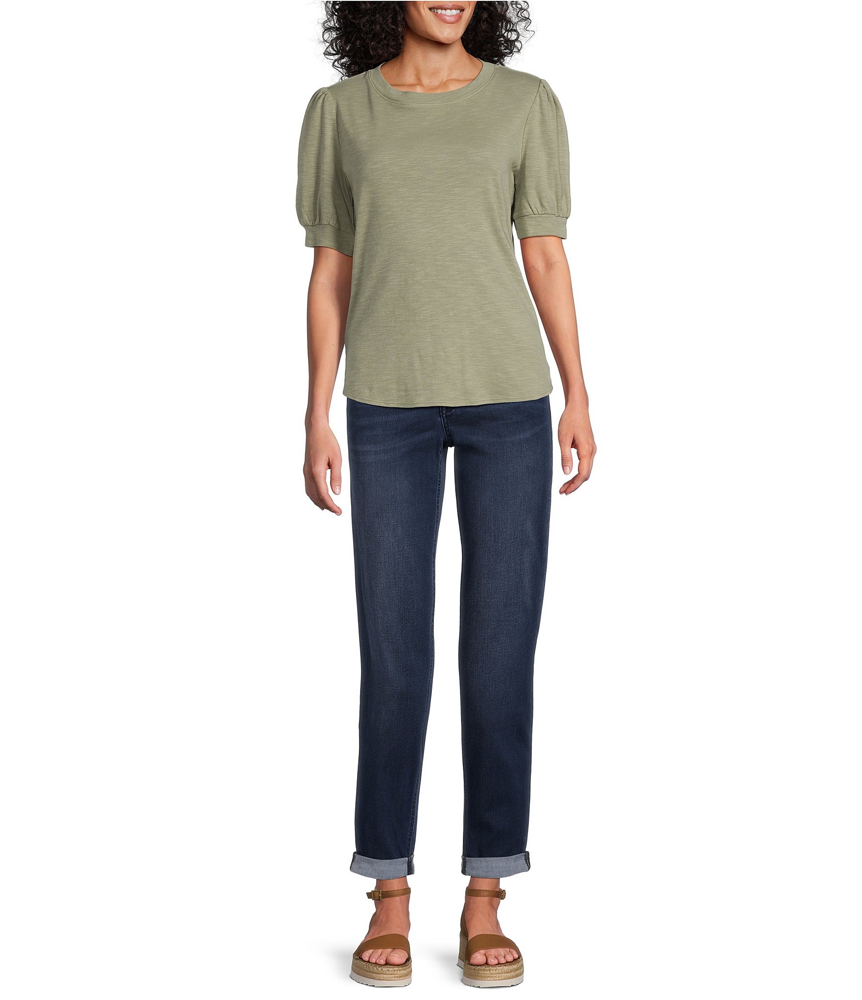Tommy Bahama Ashby Isles Slub Rib Crew Neck Short Puff Sleeve Top