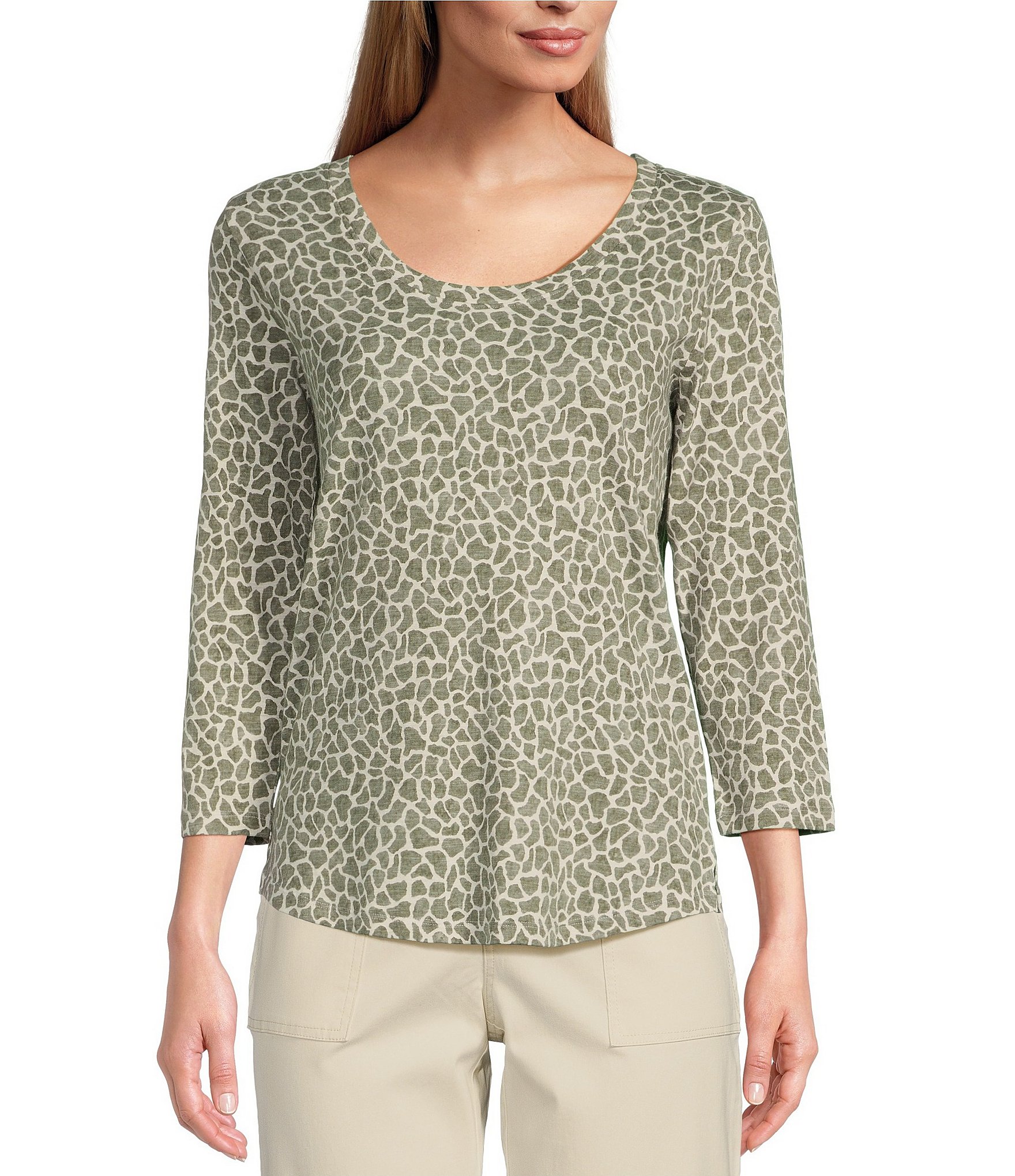 Tommy Bahama Ashby Safari Spot Scoop Neck 3/4 Sleeve Tee Shirt | Dillard's