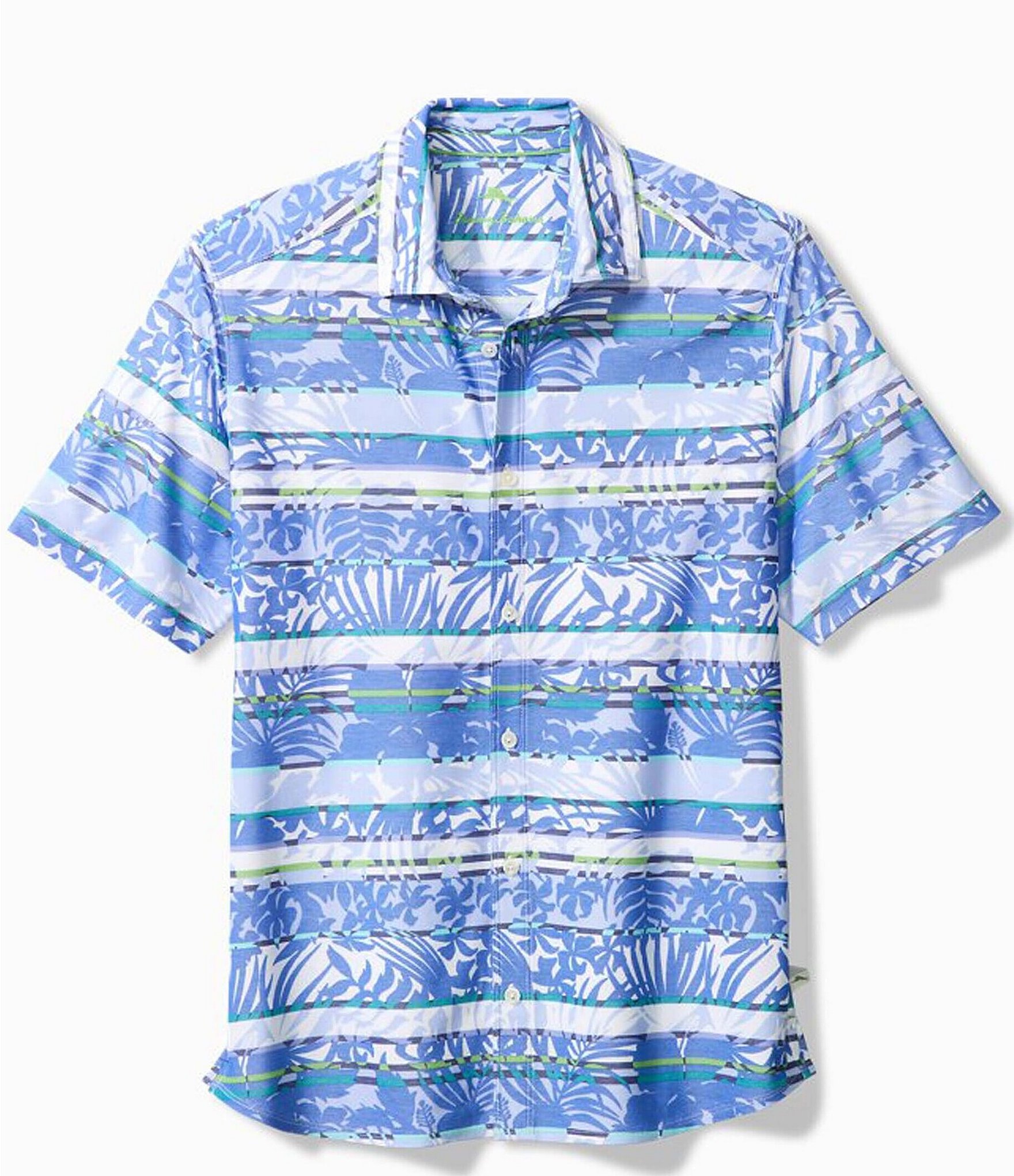 Tommy Bahama Big Tall IslandZone Lanikai Fronds Knit Short Sleeve Woven Camp Shirt, Mens, LT, Mosaic Blue