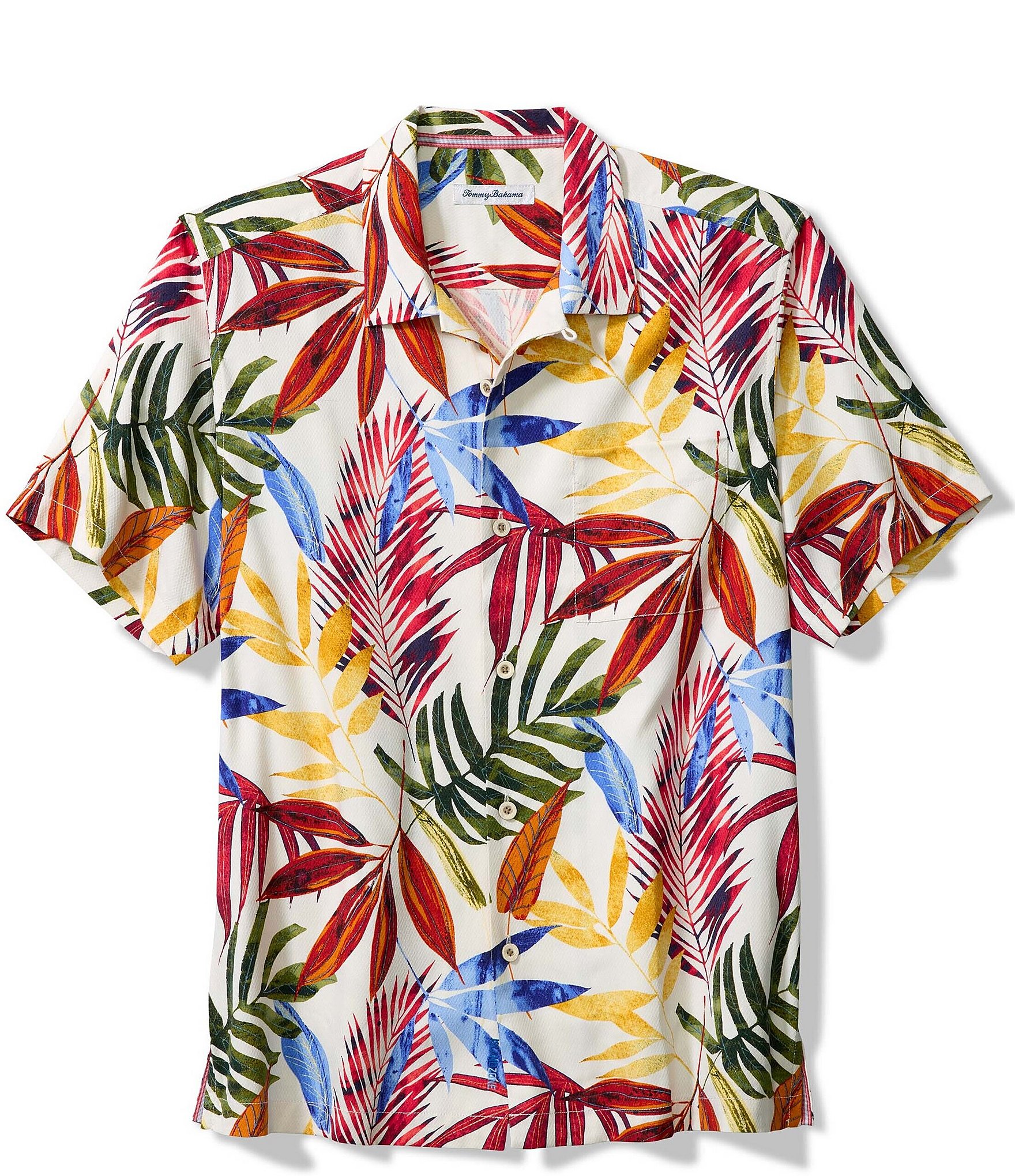 Tommy Bahama Big Tall IslandZone Soriano Fronds Short Sleeve Woven Camp Shirt, Mens, 3XB, Continental