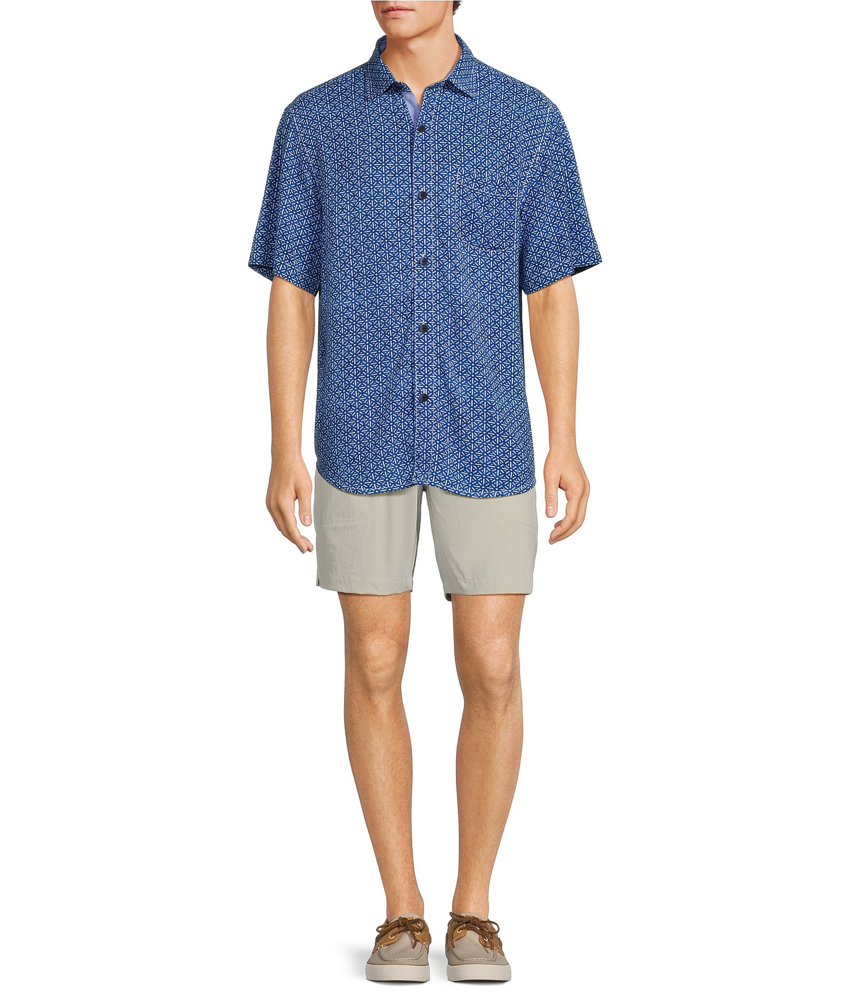 Tommy Bahama Big & Tall Veracruz Cay Rio Geometric Short Sleeve Woven Shirt