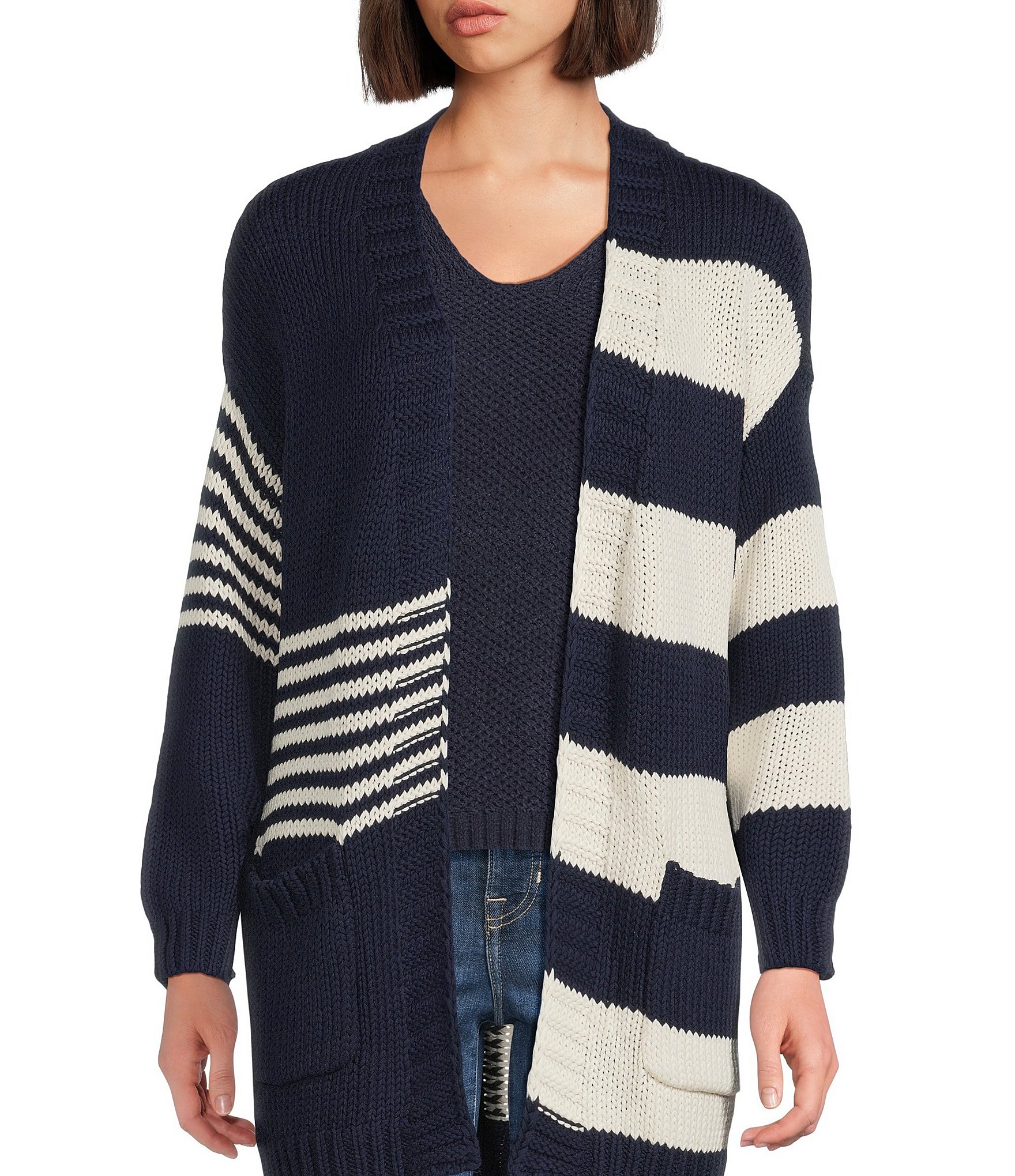 Tommy Bahama Boardwalk Stripe V-Neck Long Sleeve Open-Front Cardigan