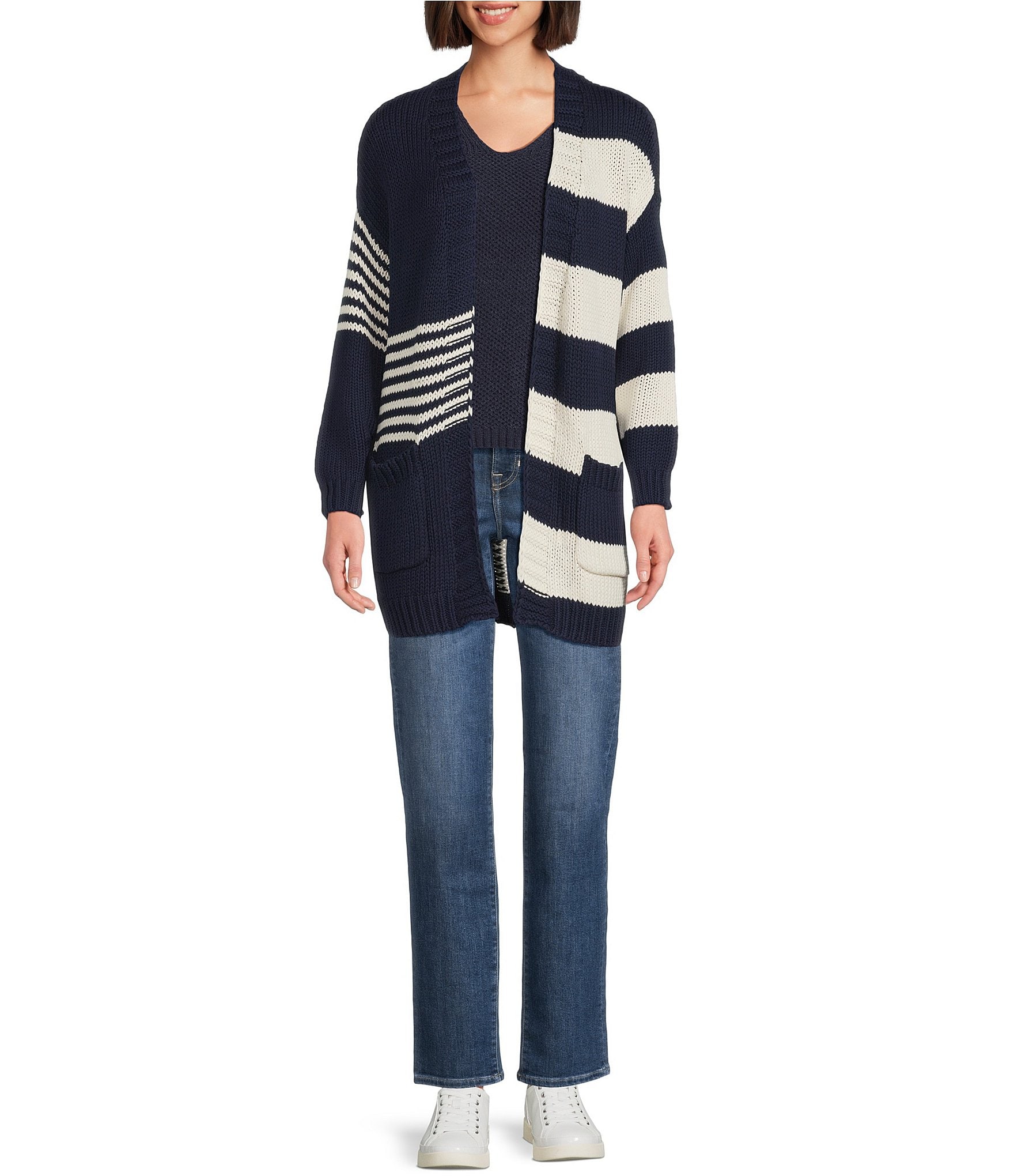 Tommy Bahama Boardwalk Stripe V-Neck Long Sleeve Open-Front Cardigan