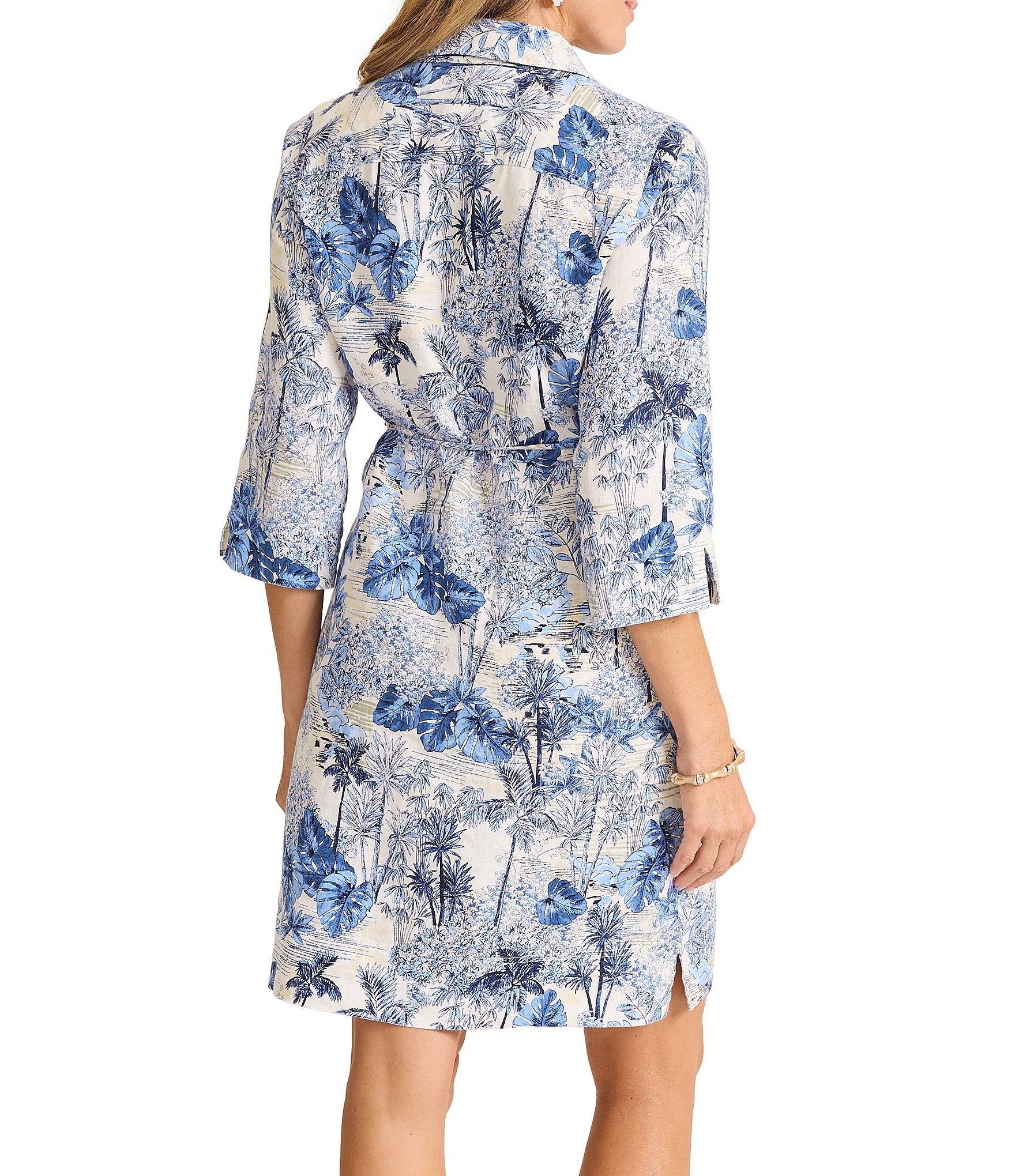 Tommy Bahama Botanical Breeze Linen Johnny Collar 3/4 Sleeve Dress