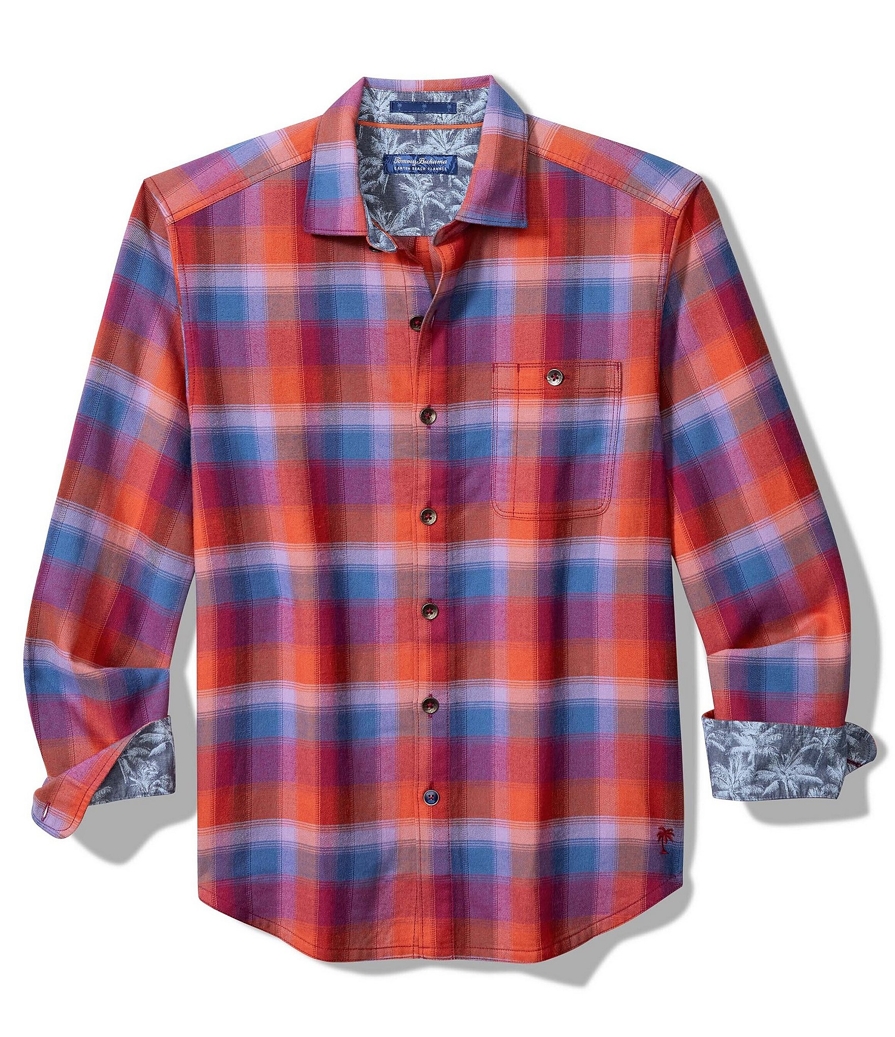 NWT M Tommy Bahama Grand View Gingham Blazing Orange Check top Multicolor $128 Shirt