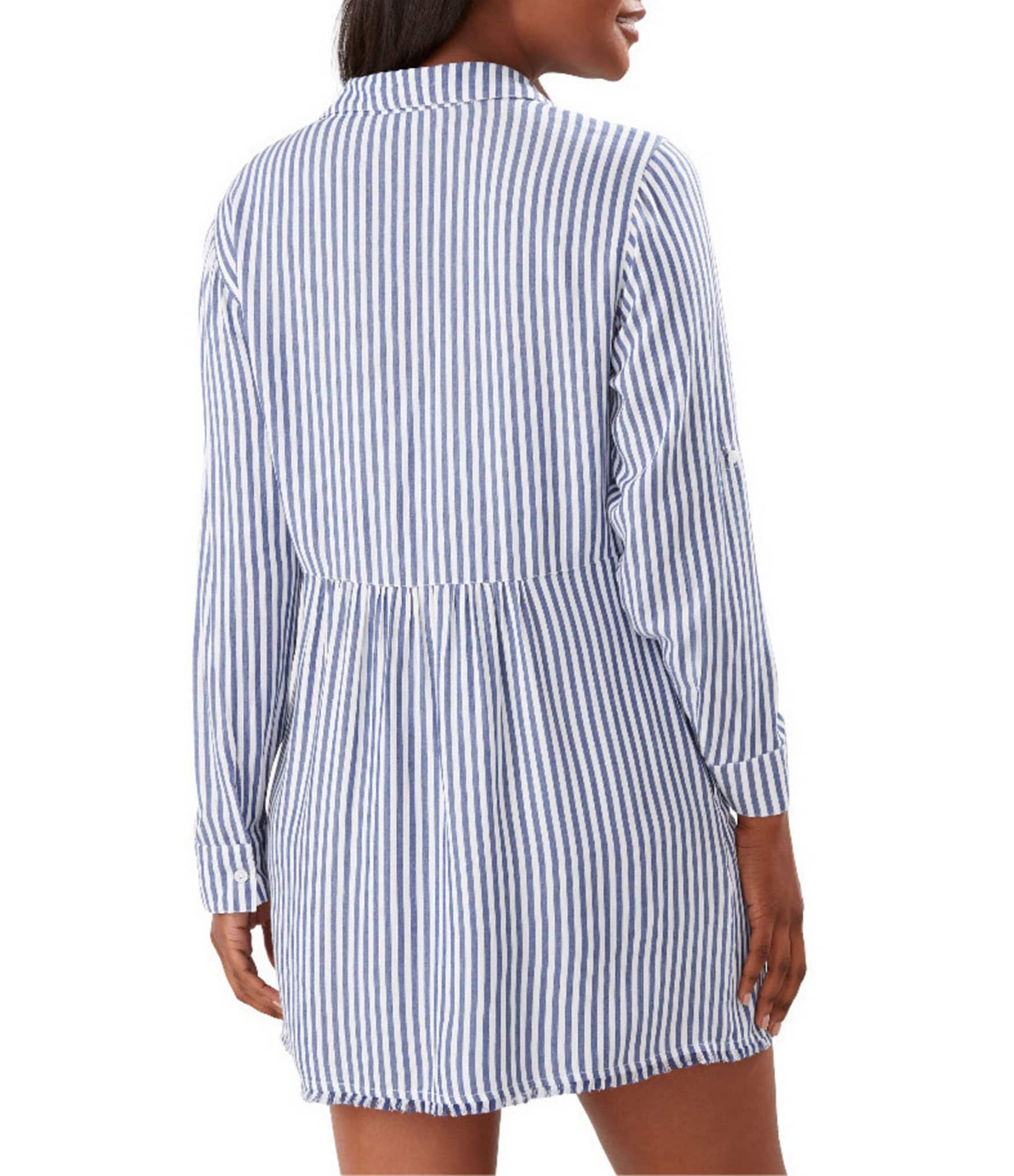 Tommy Bahama Chambray Stripe Boyfriend Shirt Swim Cover-Up