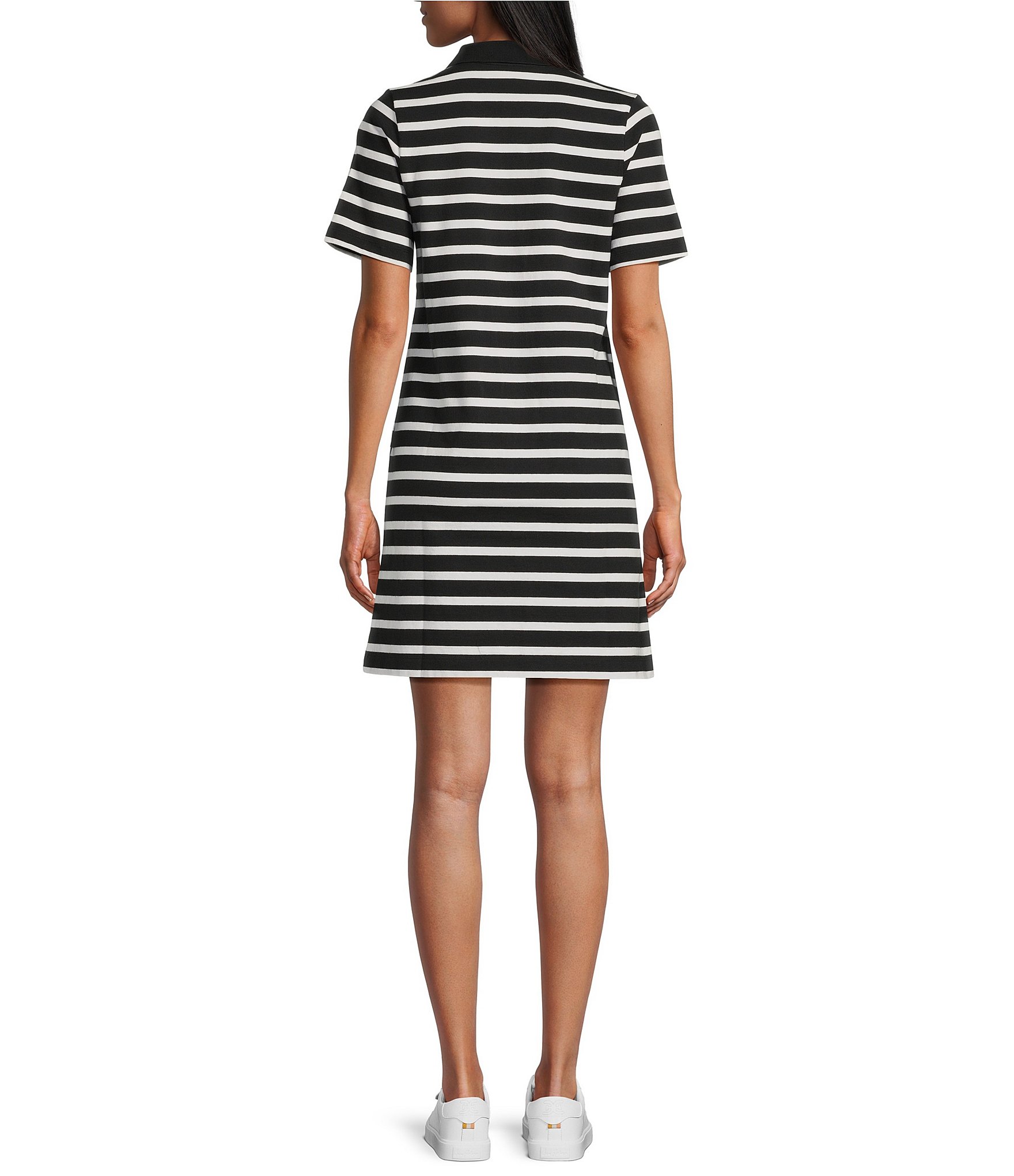 Tommy Bahama Coastal Cabana Horizontal Striped Jersey Collared Split-V Neck Short Sleeve Dress