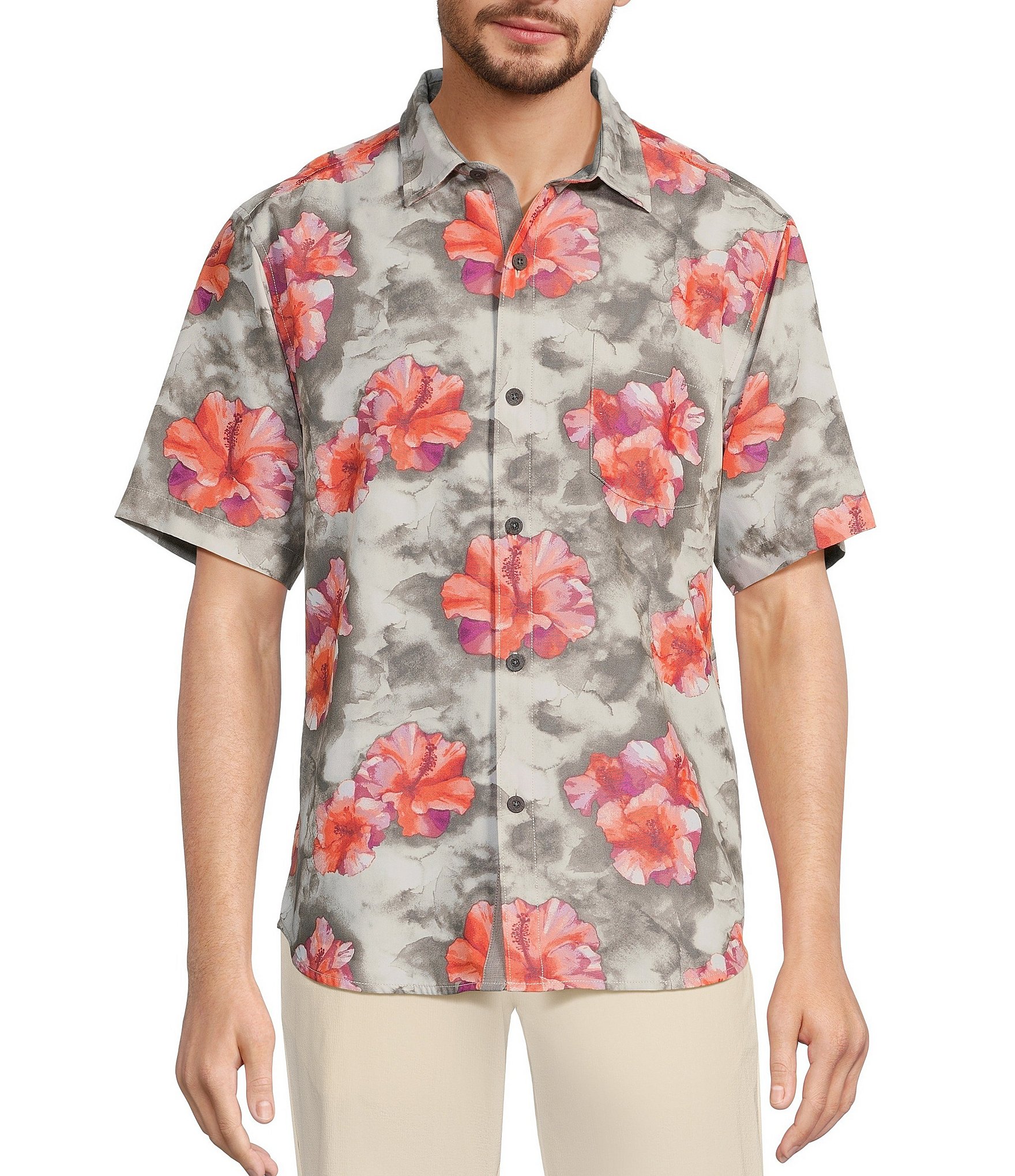 Tommy Bahama Coconut Point Stormy Blues Short Sleeve Woven Shirt - XL