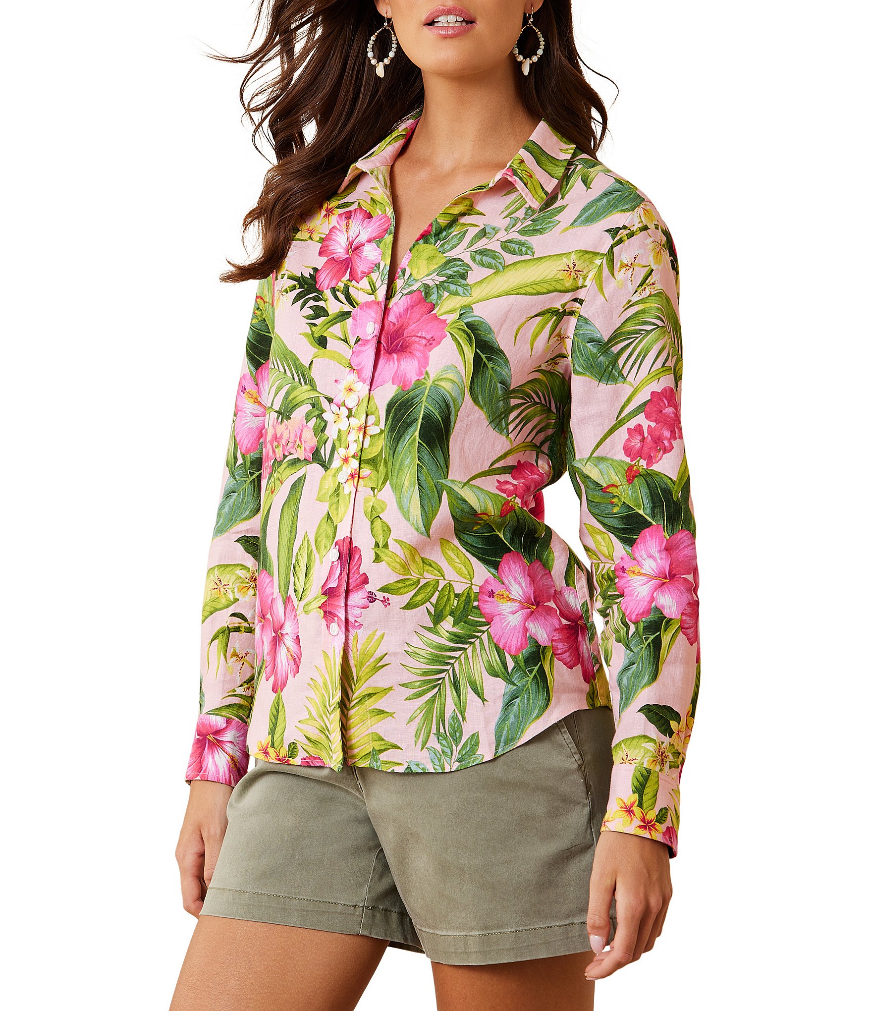 Womens Pfg Bahama Long Sleeve Shirt Bright Rose