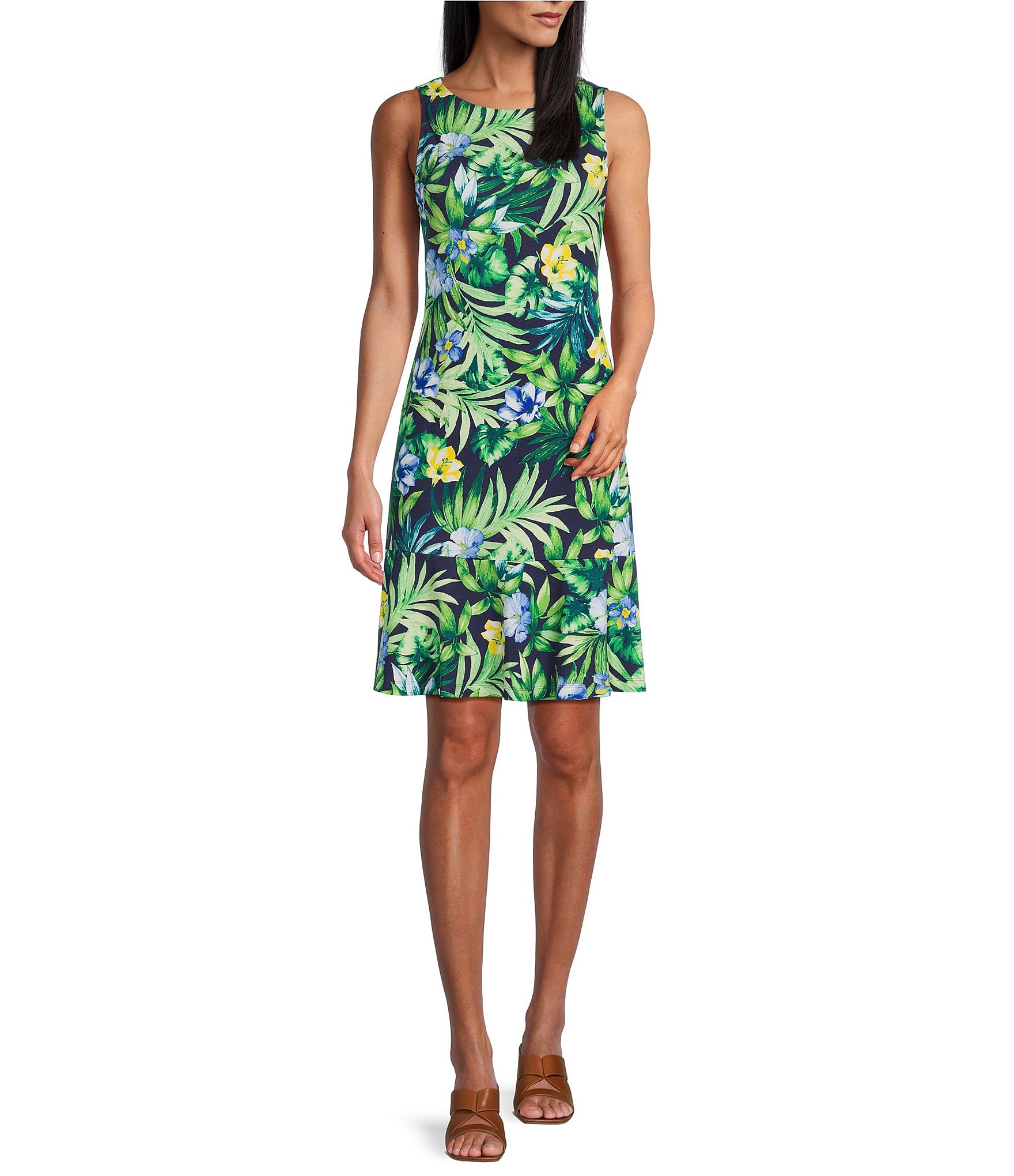 Tommy Bahama Darcy Floral Print Ponte Boat Neck Sleeveless A-Line ...