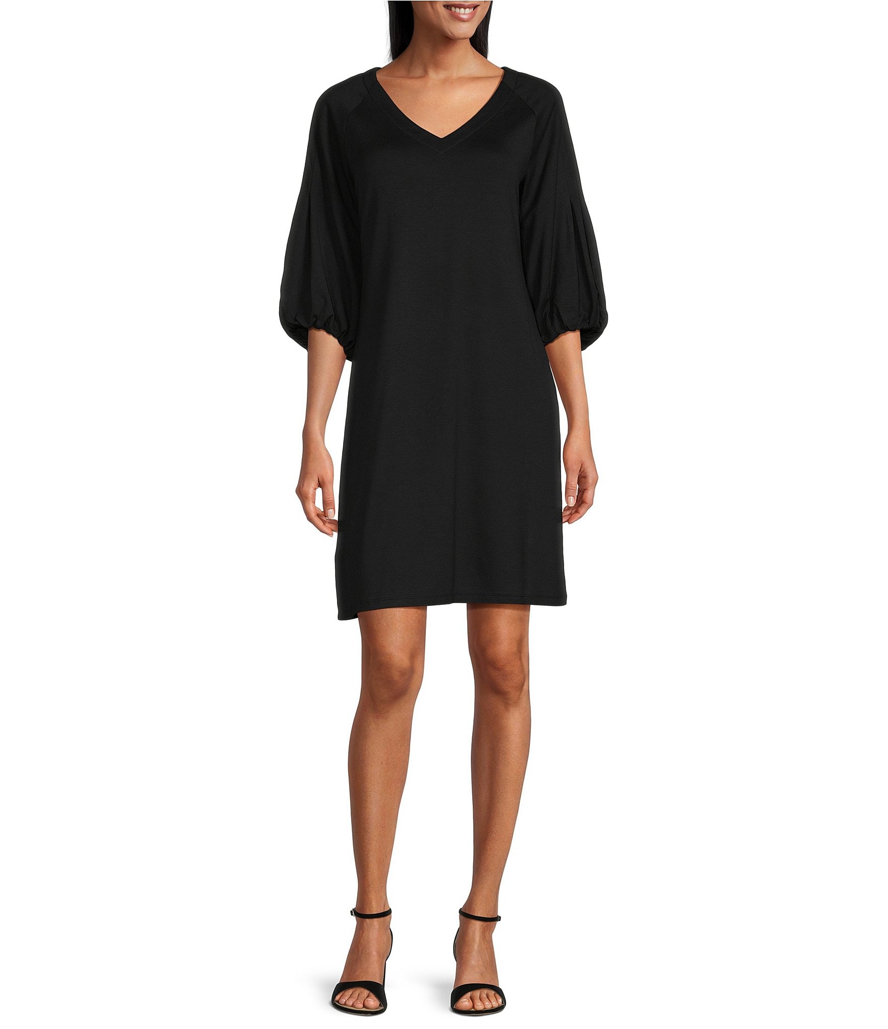 Tommy Bahama Darcy Ponte Knit V-Neck 3/4 Bishop Sleeve A-Line Dress