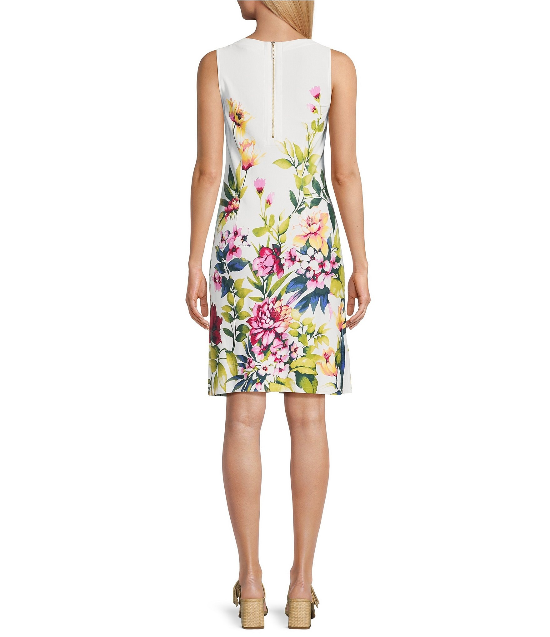 Tommy Bahama Darcy Verde Bloom Printed Drapery Ponte Jersey V-Neck Sleeveless Sheath Dress