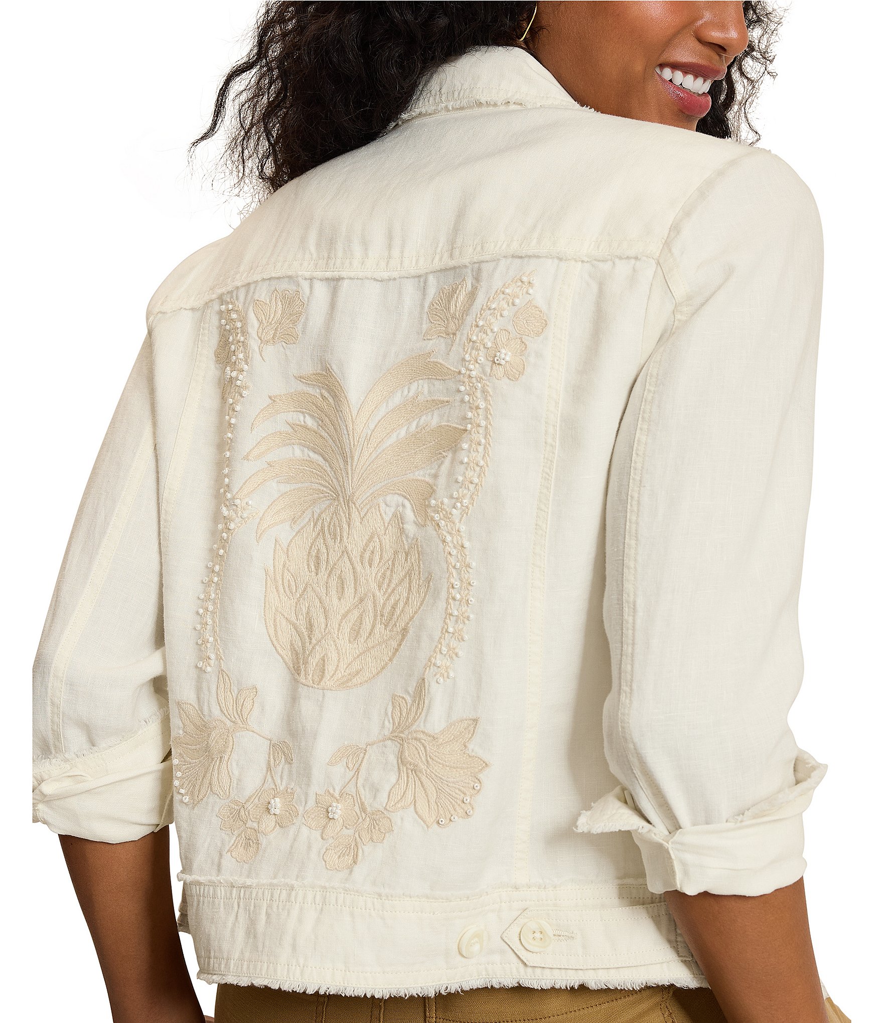 Tommy Bahama Embroidered Beaded Two Palms Point Collar Long Sleeve Jacket