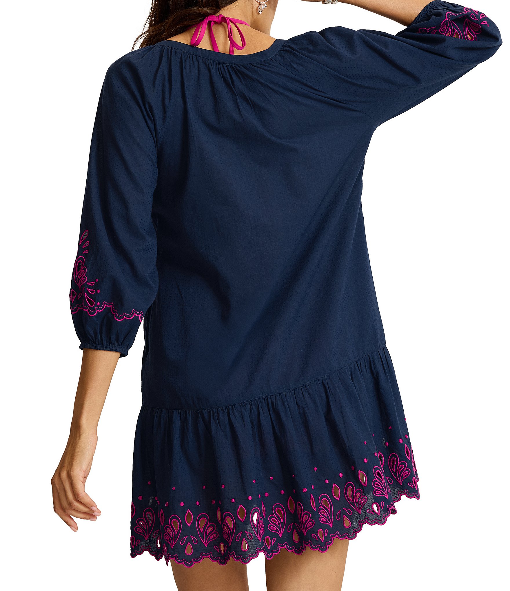 Tommy Bahama Eyelet Cove Covers Embroidered Split V-Neck Button Front Spa Dress Swim Cover-Up