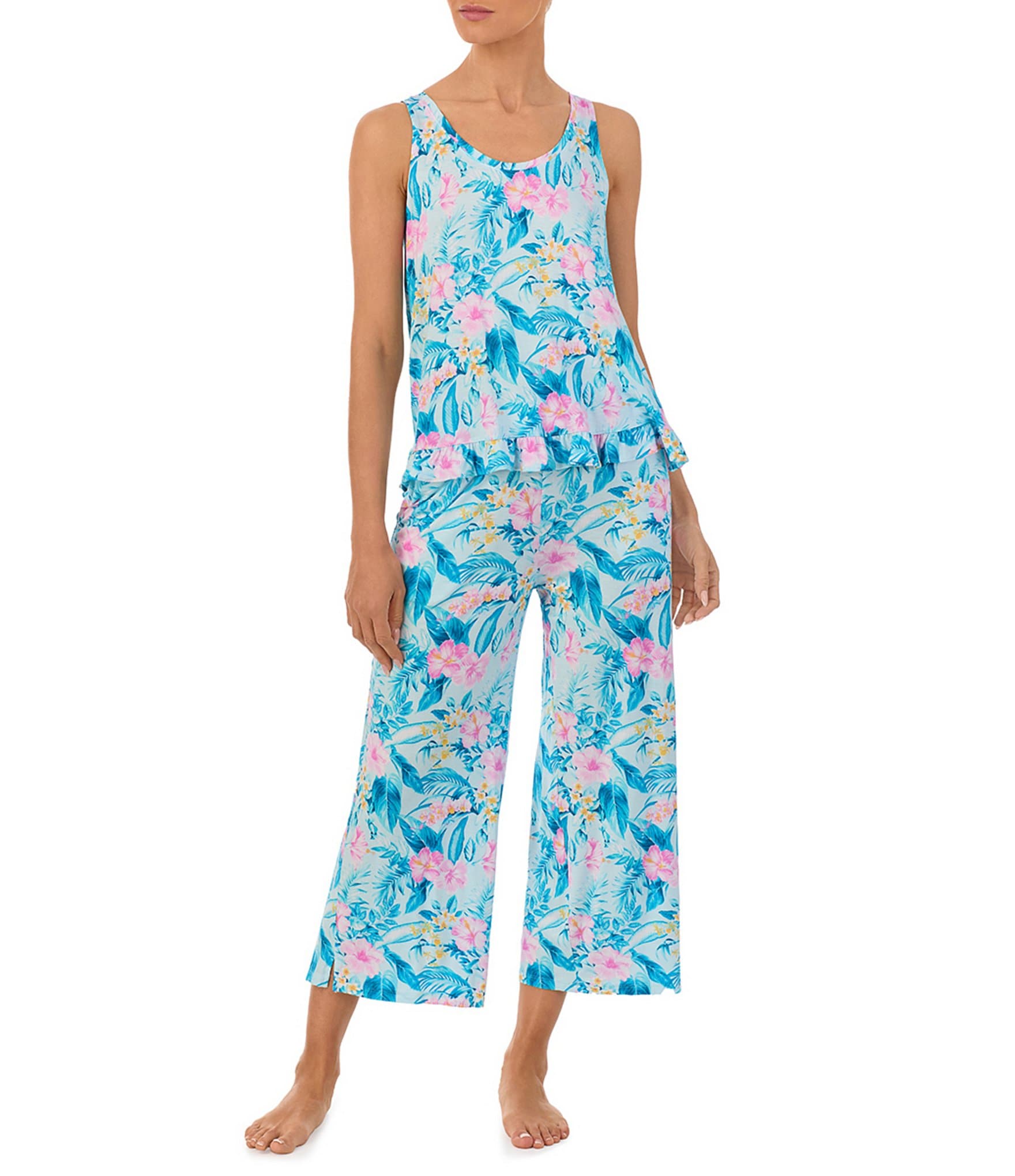 Tommy Bahama Floral Print Sleeveless Round Neck Cropped Pant Pajama Set