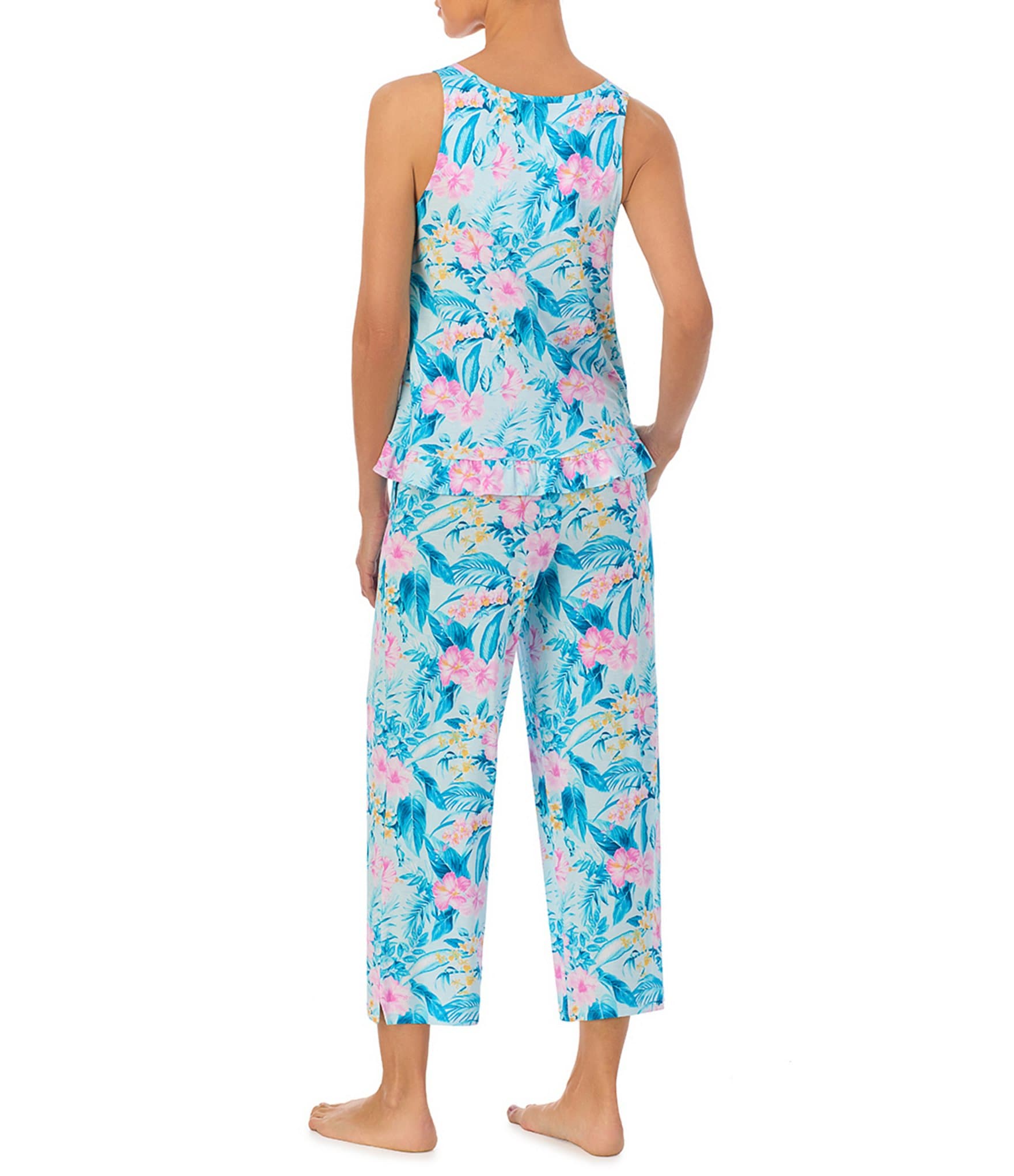 Tommy Bahama Floral Print Sleeveless Round Neck Cropped Pant Pajama Set