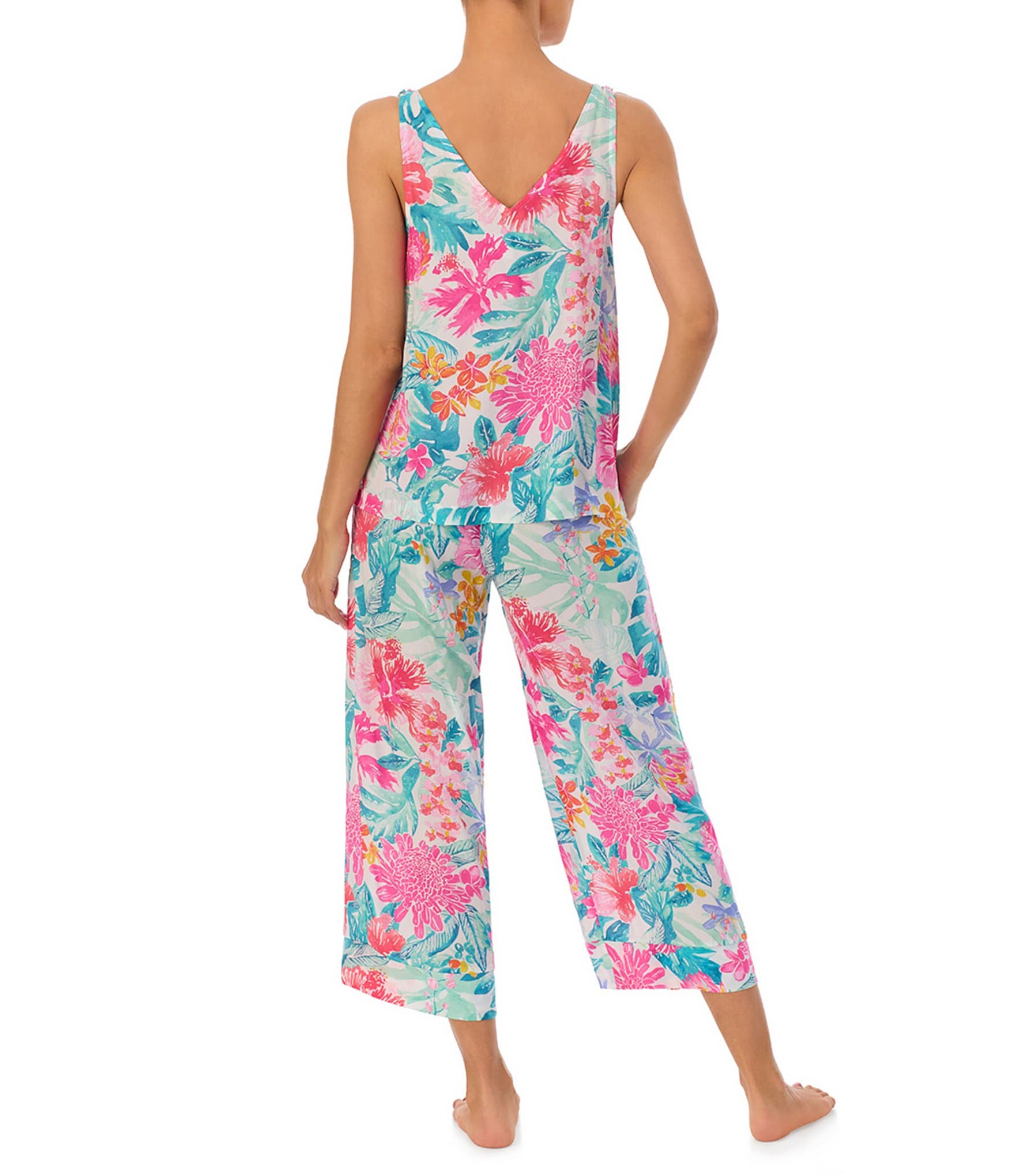 Tommy Bahama Floral Print Sleeveless V-Neck Knit Cropped Pajama Set