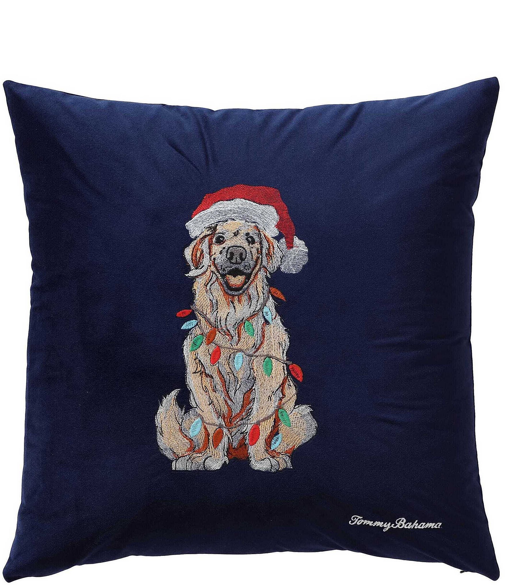 Tommy Bahama Holiday Retriever Blue Felt Decorative Throw Pillow