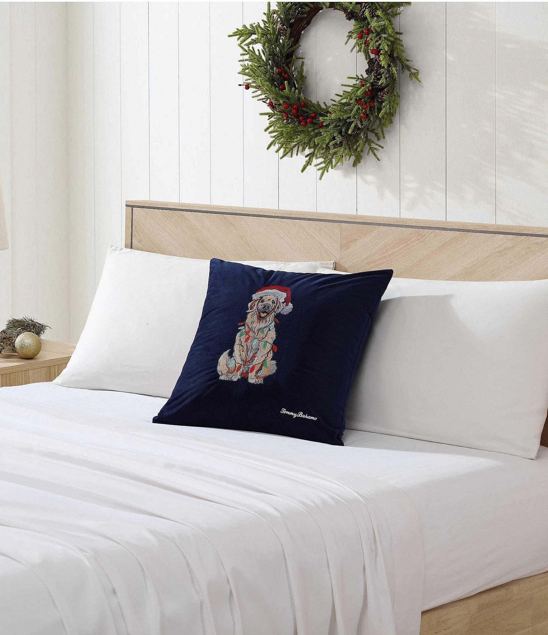 Tommy Bahama Holiday Retriever Blue Felt Decorative Throw Pillow