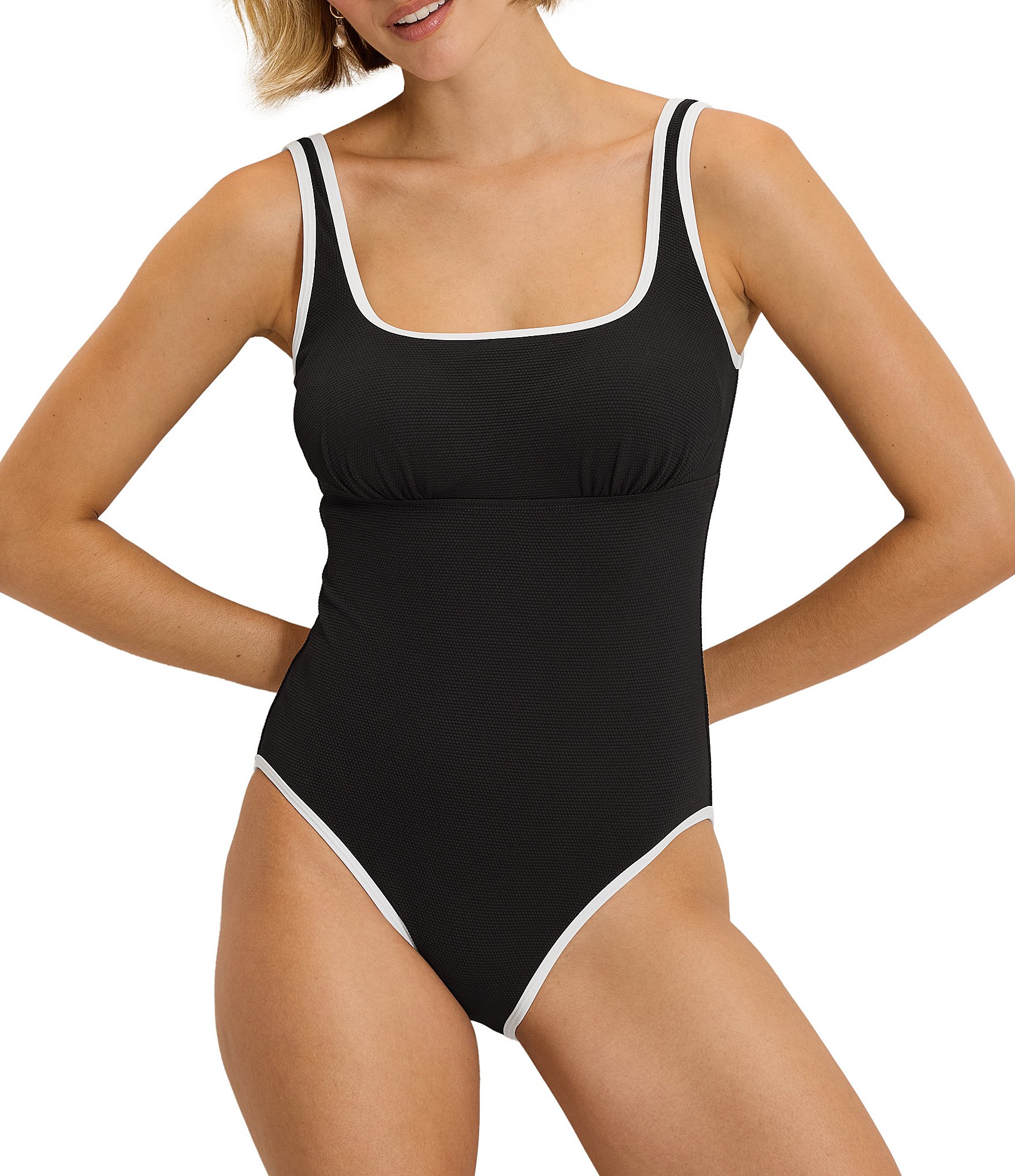 Tommy Bahama Island Cays Cabana Texture Square Neck Tie Back Tank One Piece Swimsuit