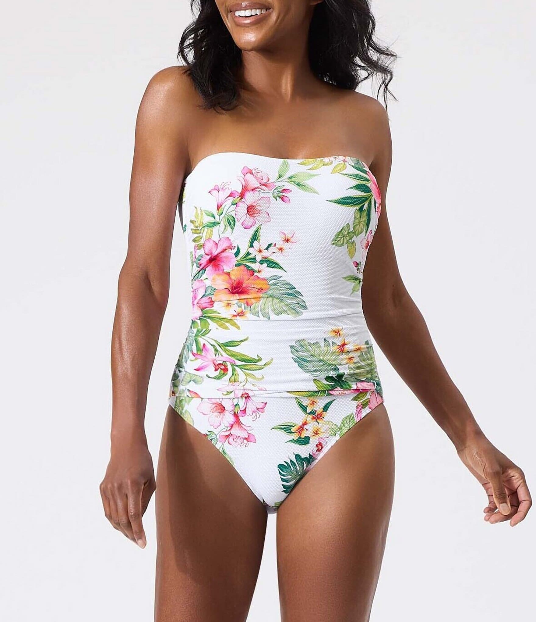 Tommy Bahama Island Cays Floral Print Bandeau Tummy Control One Piece  Swimsuit | Dillard's