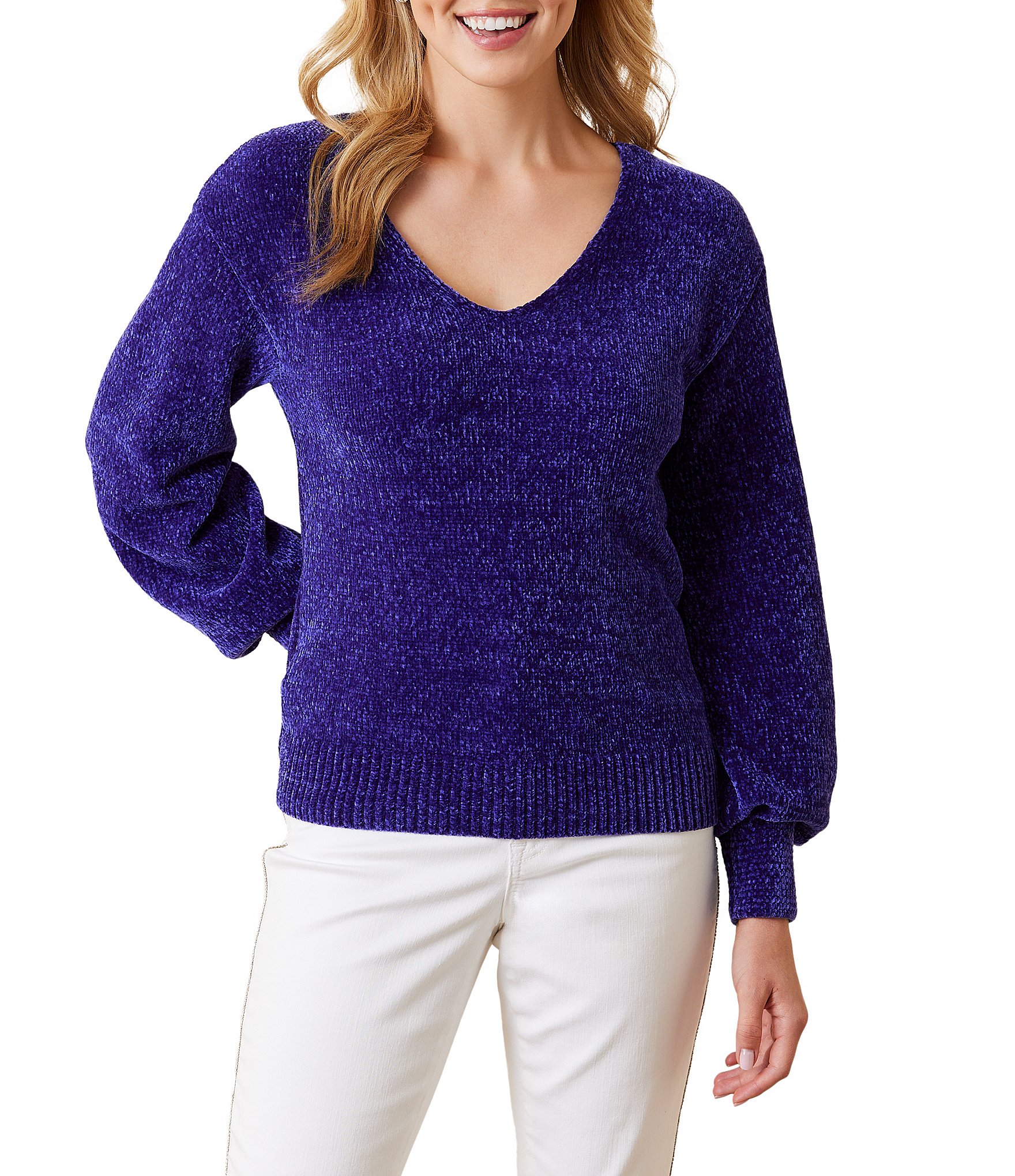 Lucky Brand Women's Chenille V-Neck Sweater (XS, Navy