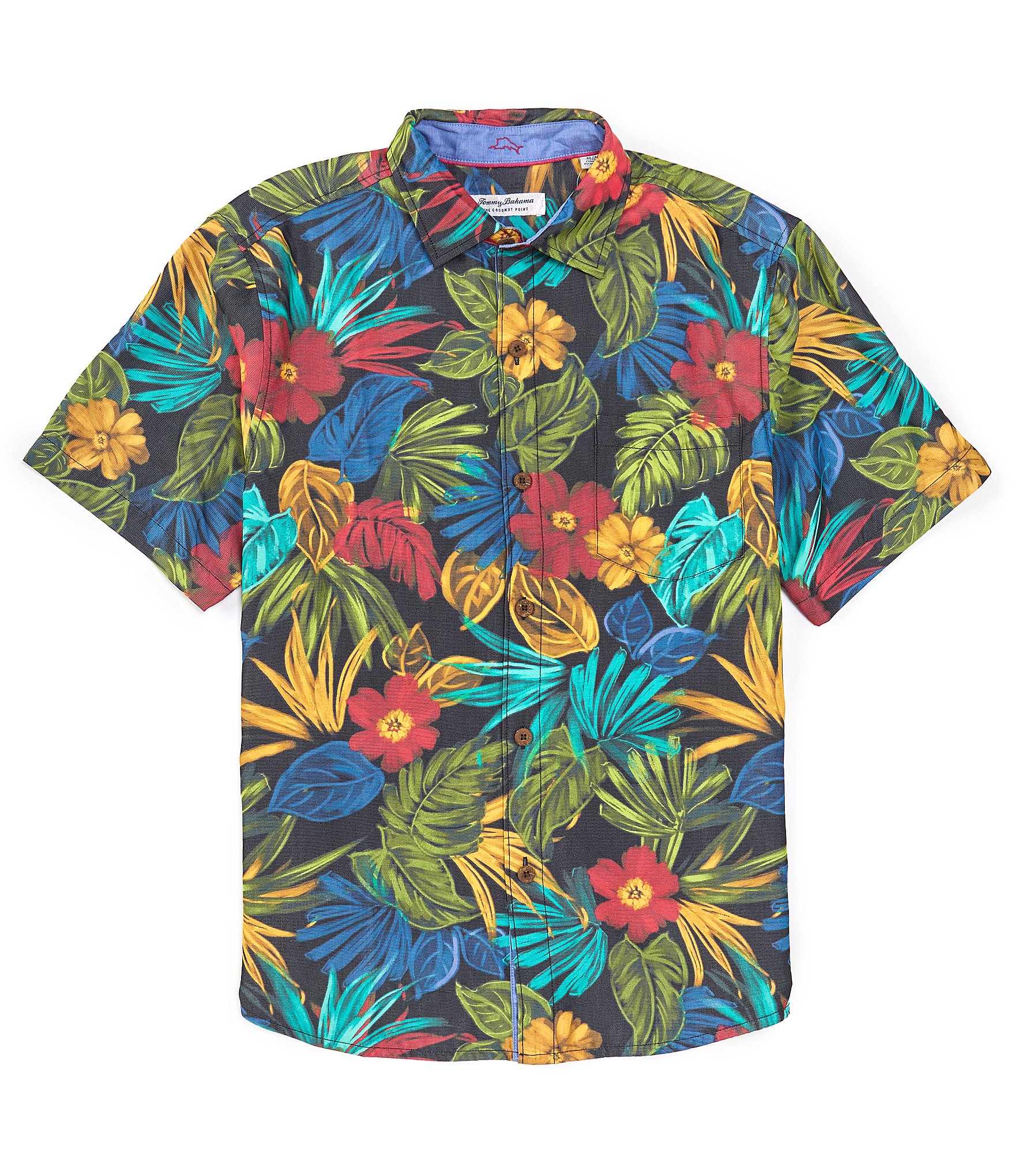 Tommy Bahama Shirt Paradise Vines Floral Black W/Green And Blue XL S/L  T311462