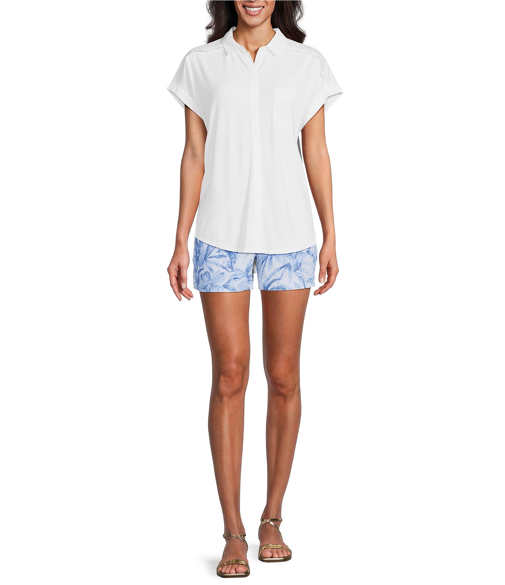 Tommy Bahama Kauai Hybrid Solid Stretch Jersey Camp Collar Short Sleeve Button Front Shirt