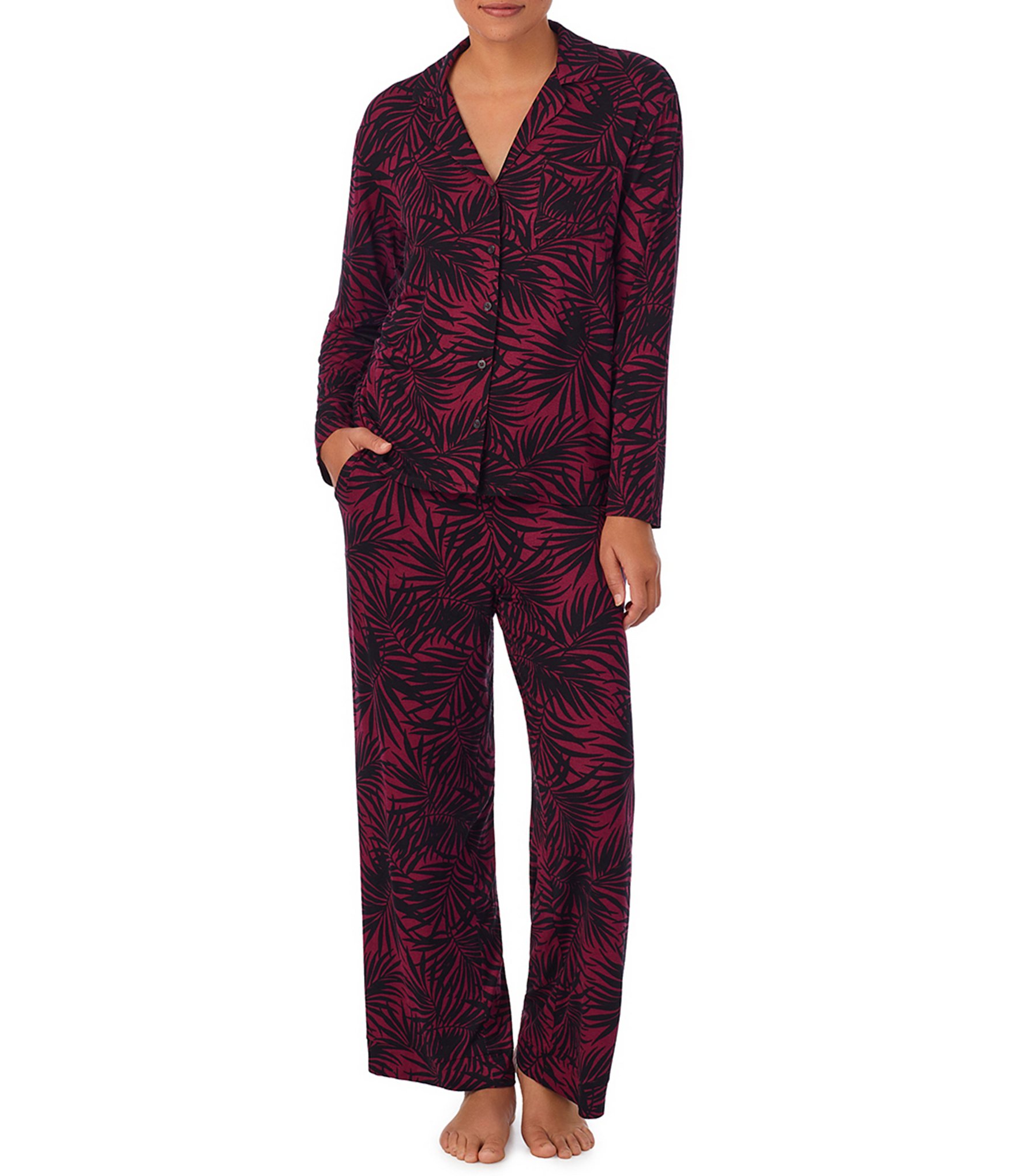 Tommy Bahama Knit Palm Print Long Sleeve Notch Collar Pajama Set ...